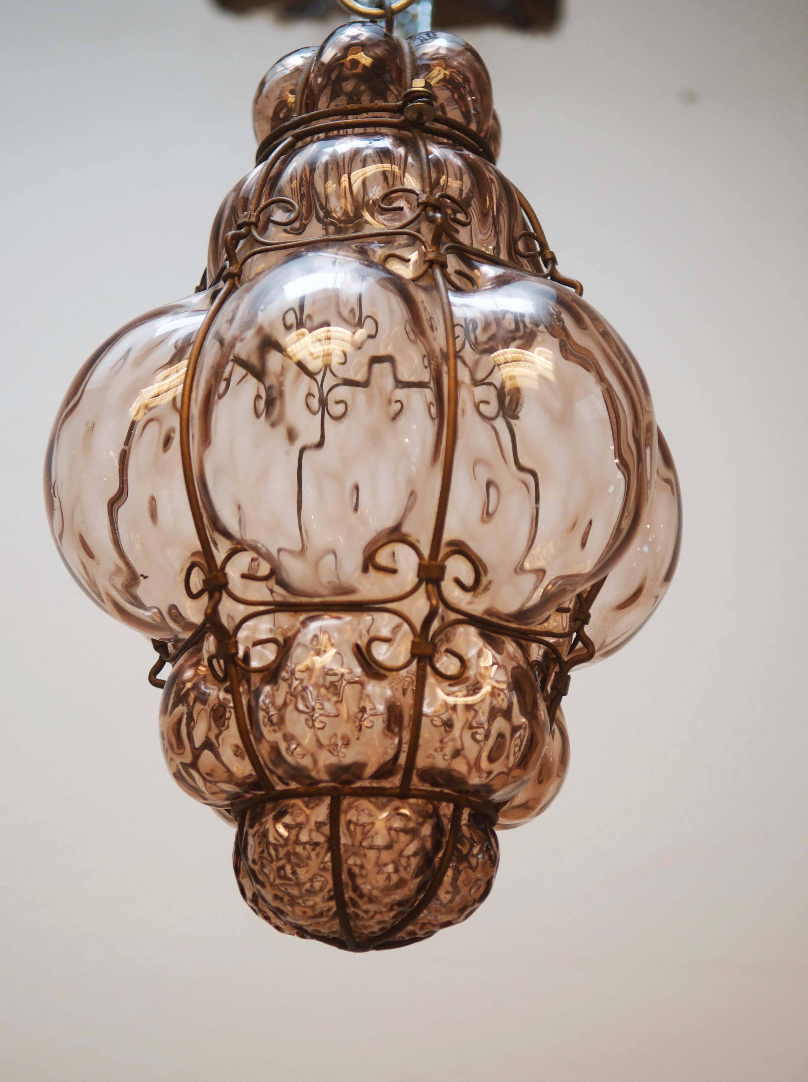 Seguso Murano Caged Glass Pendant Light 1