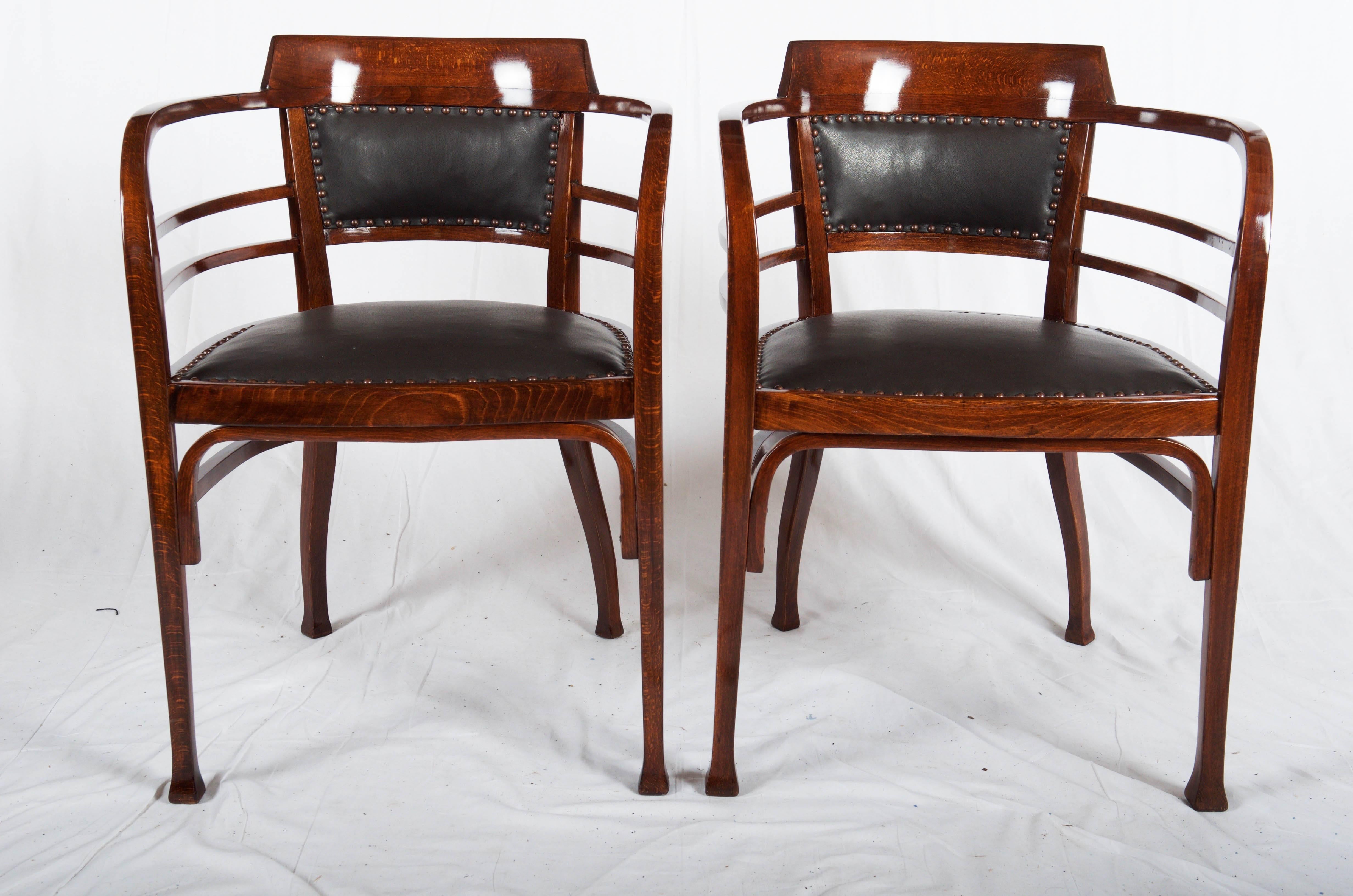 Design attributed to Otto Wagner. 
Wood finish and upholstery according to customer requirements.
Price for already restored ones.
Up to eight pieces available, more on request. Delivery time 3-4 weeks.
