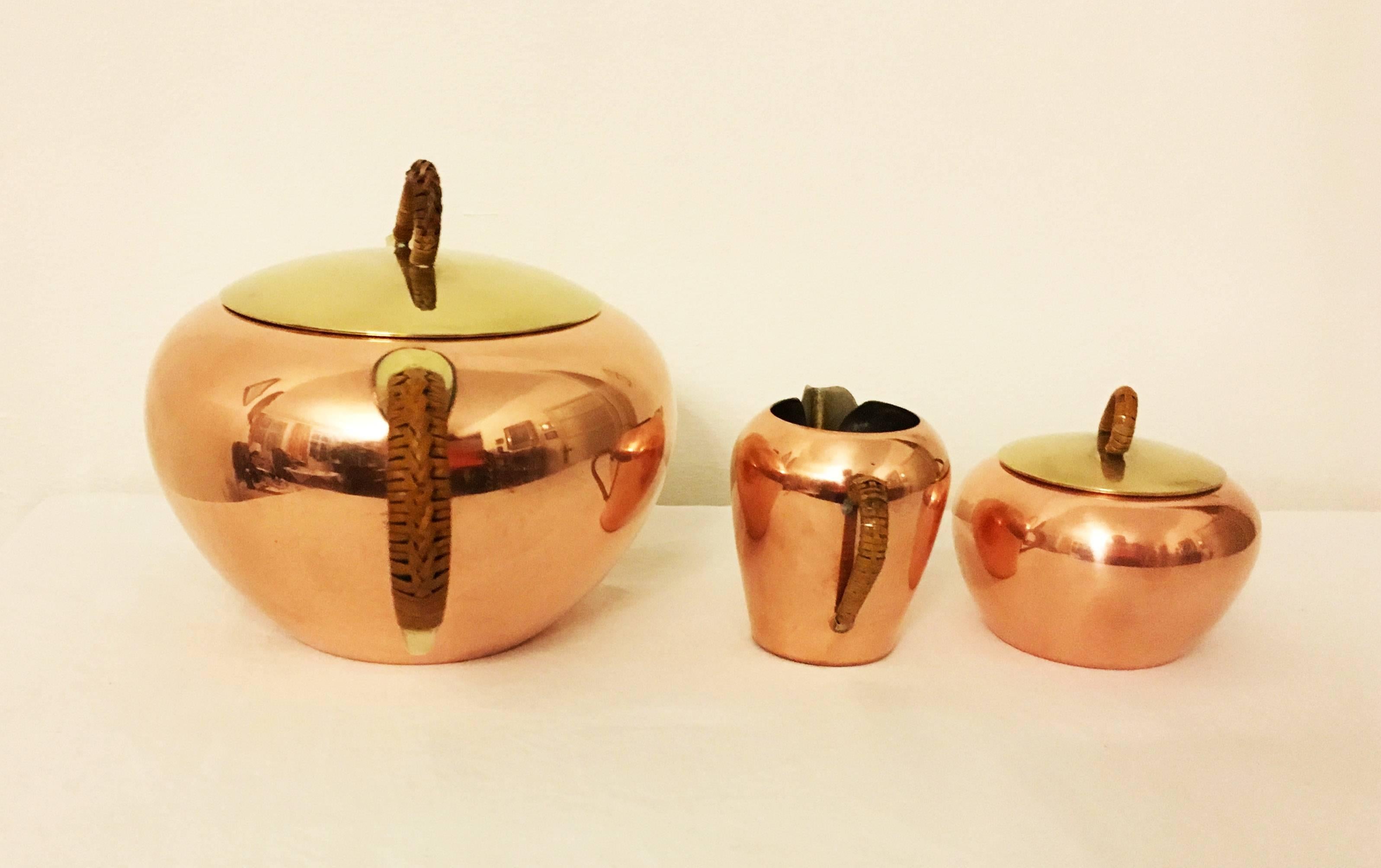 Austrian Brass and Copper Three-Piece Tea Set from the 1950s For Sale