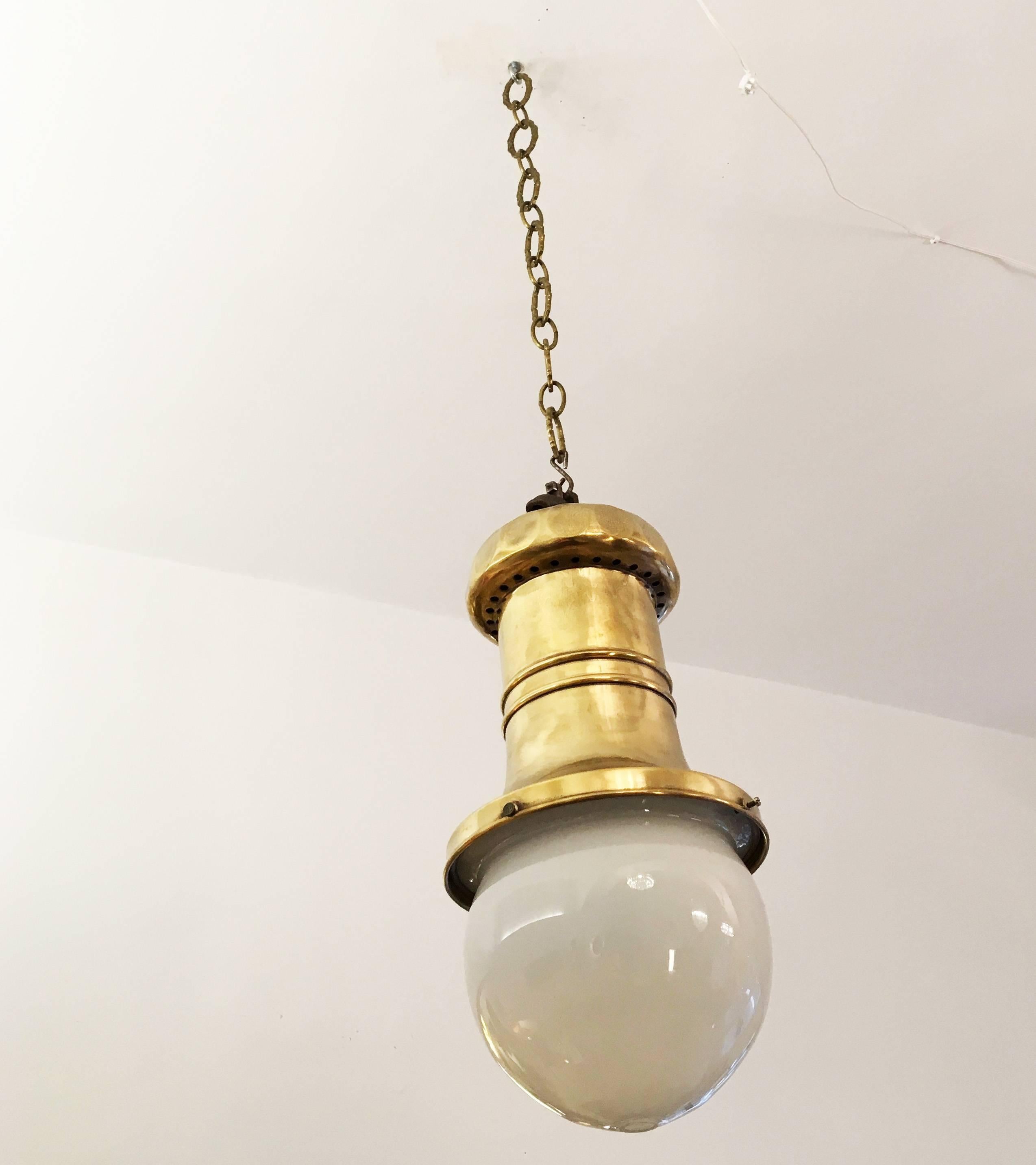 Brass cylinder fitted with E40 socket, now working with E27 adapter and suitable also from the same time but not original from this lamp opaline glass shade. According to the previous owner, the lamp was installed in famous Viennese department store