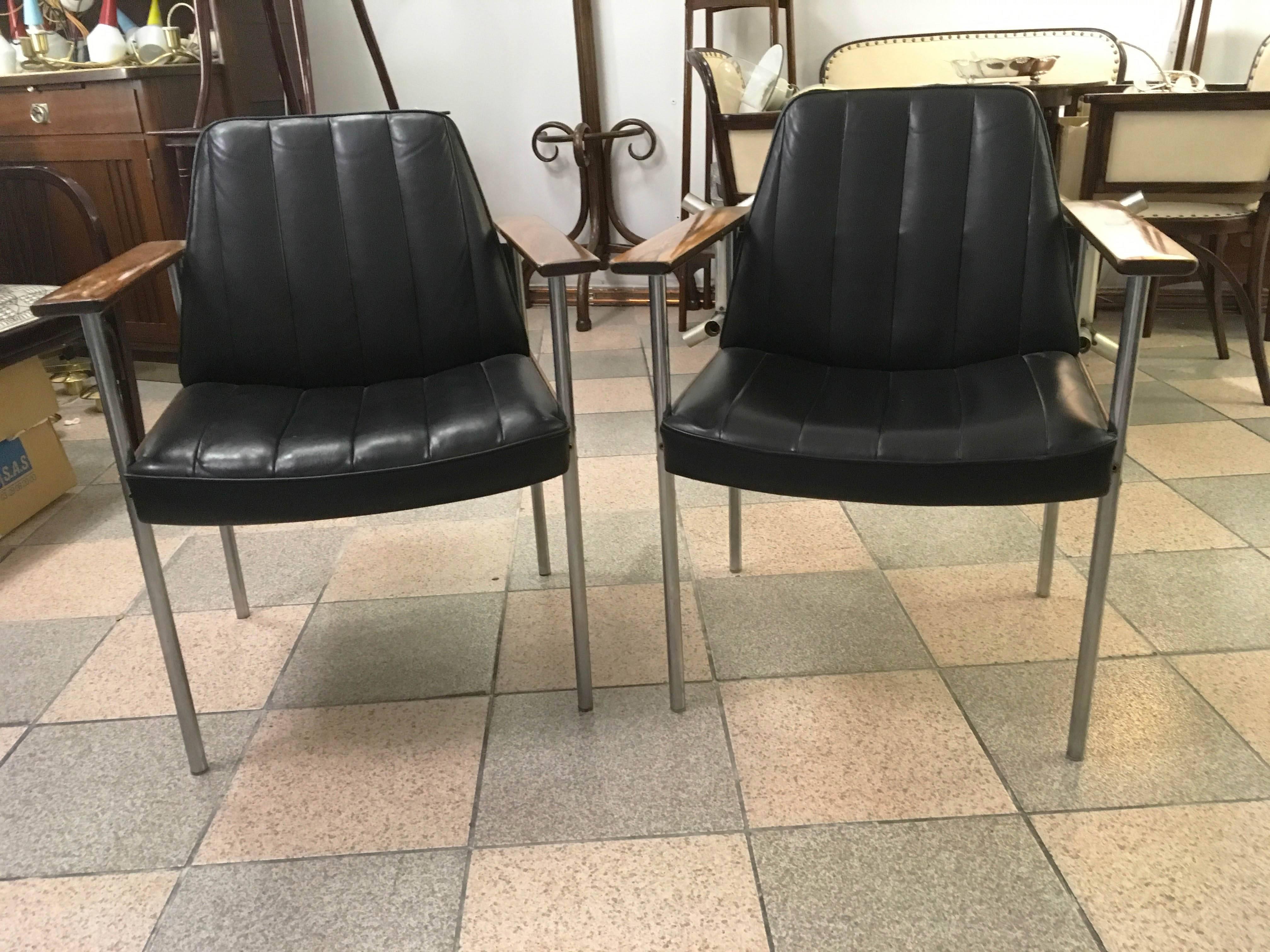 Mid-20th Century Set of Four Armchairs in Rosewood and Leather by Dokka
