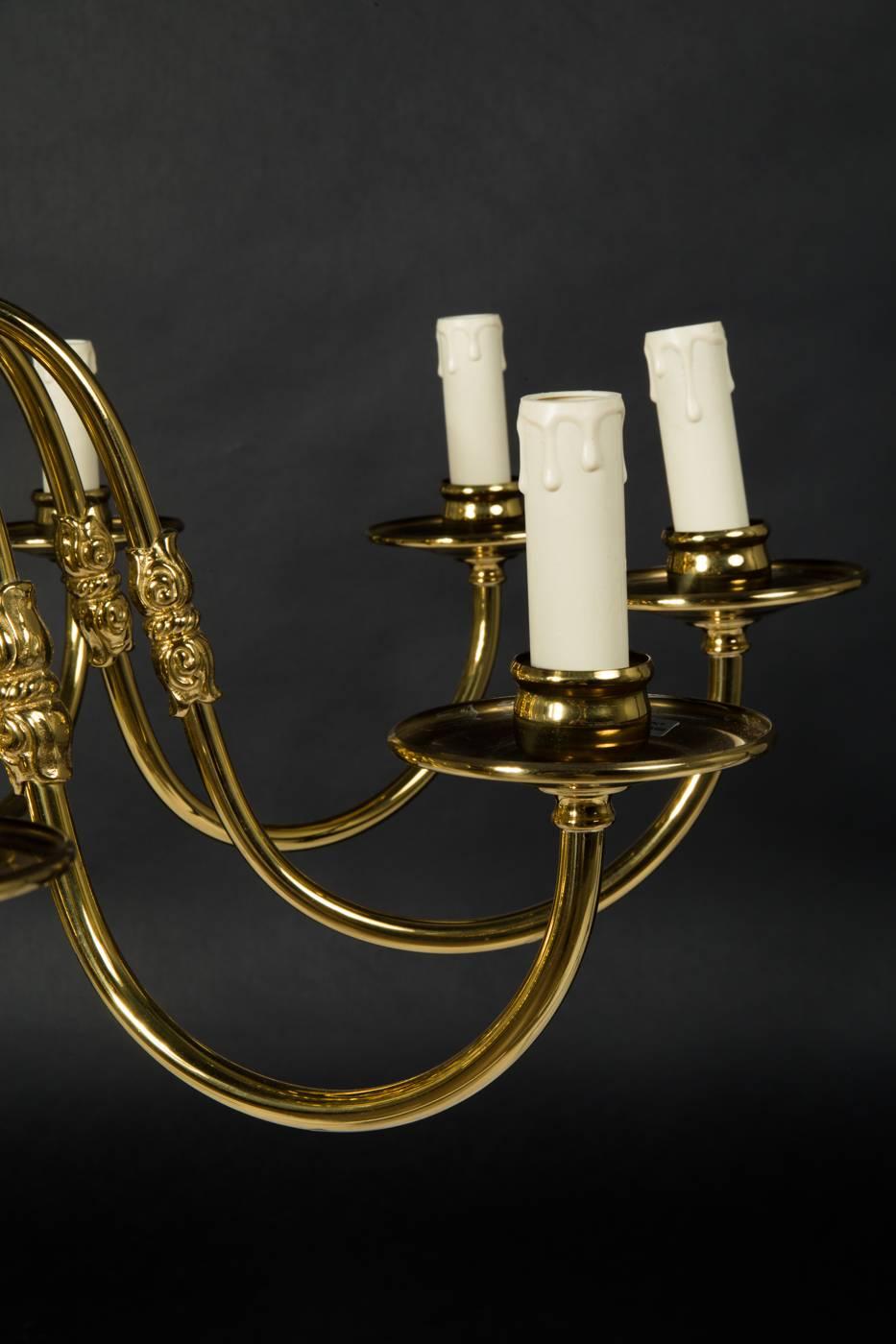 Vintage Large Dutch Baroque Brass Ten-Arm Chandelier 1