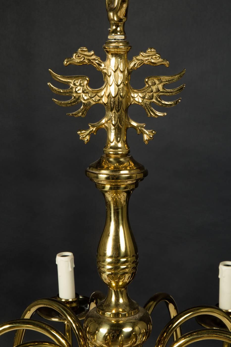Vintage Large Dutch Baroque Brass Ten-Arm Chandelier 3