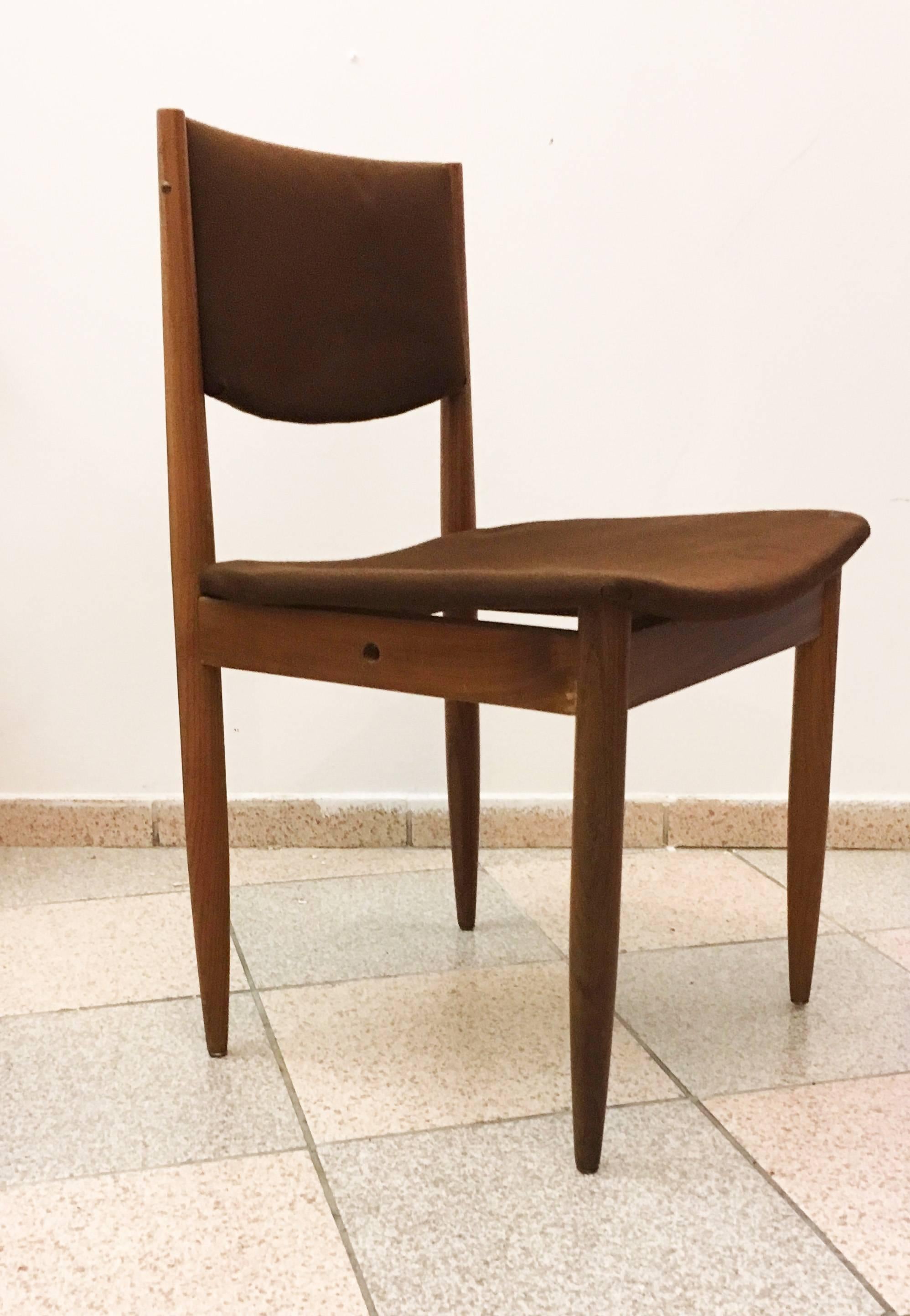 Solid beech construction from the 1950s made by company E & A Pollanck in Austria, the same company which made the chairs for the City Hall of Vienna designed by Roland Rainer. 
Still in original condition, new upholstery necessary and can be made