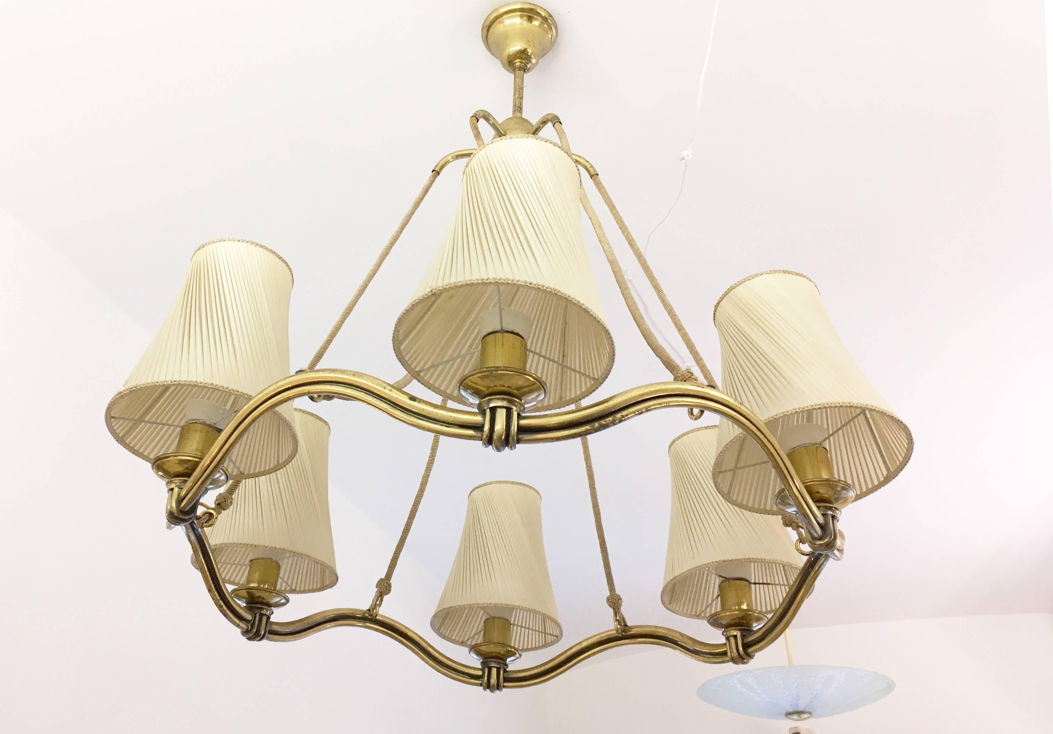 Art Deco Large Brass Wave-Ring Chandelier Attributed by Hugo Gorge For Sale