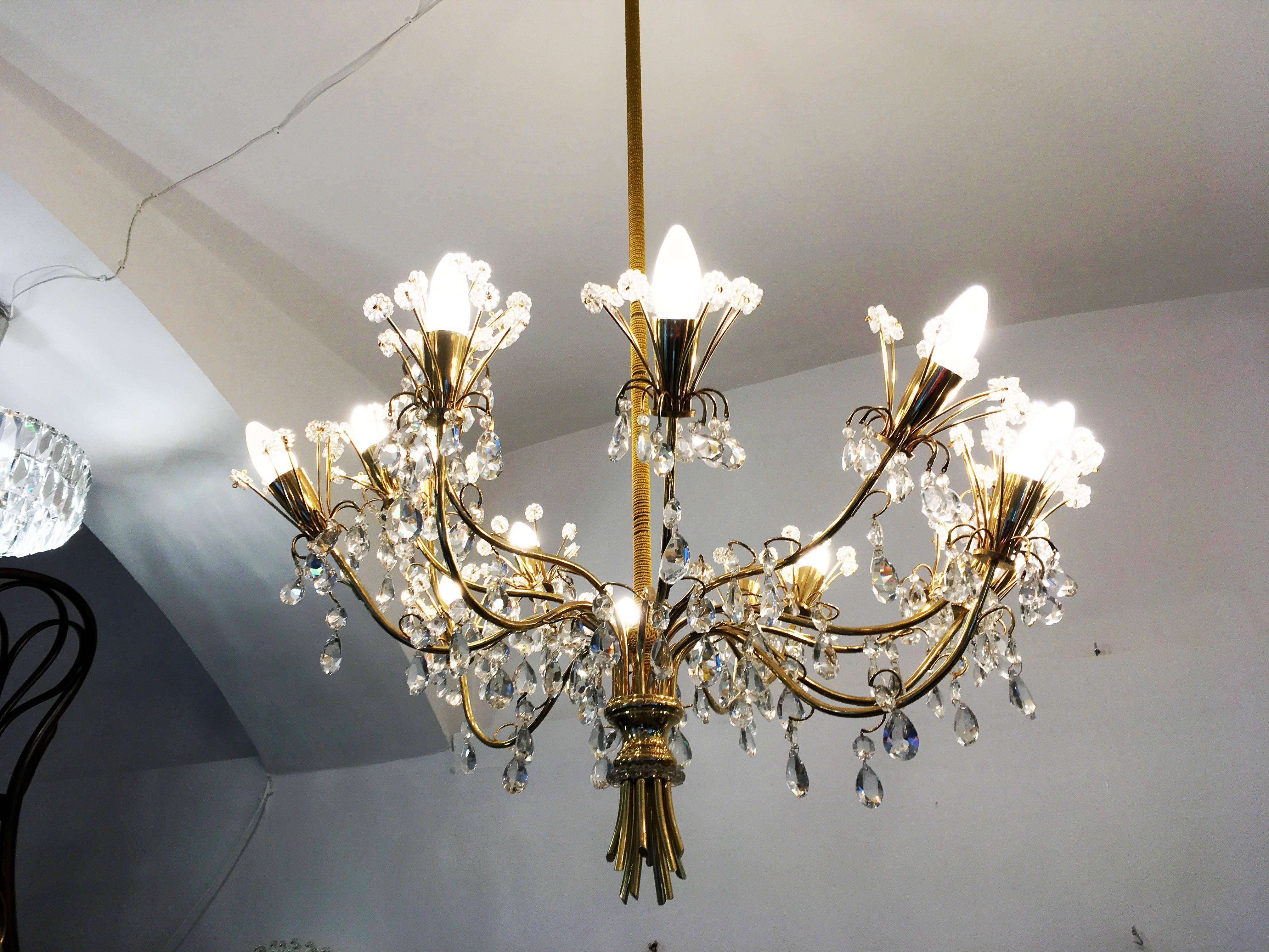 Brass Large Chandelier by J.L Lobmeyr