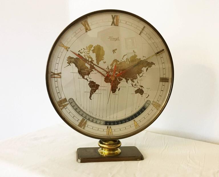 Big Kienzle Weltzeituhr Modernist Table World Timer Zone Clock For