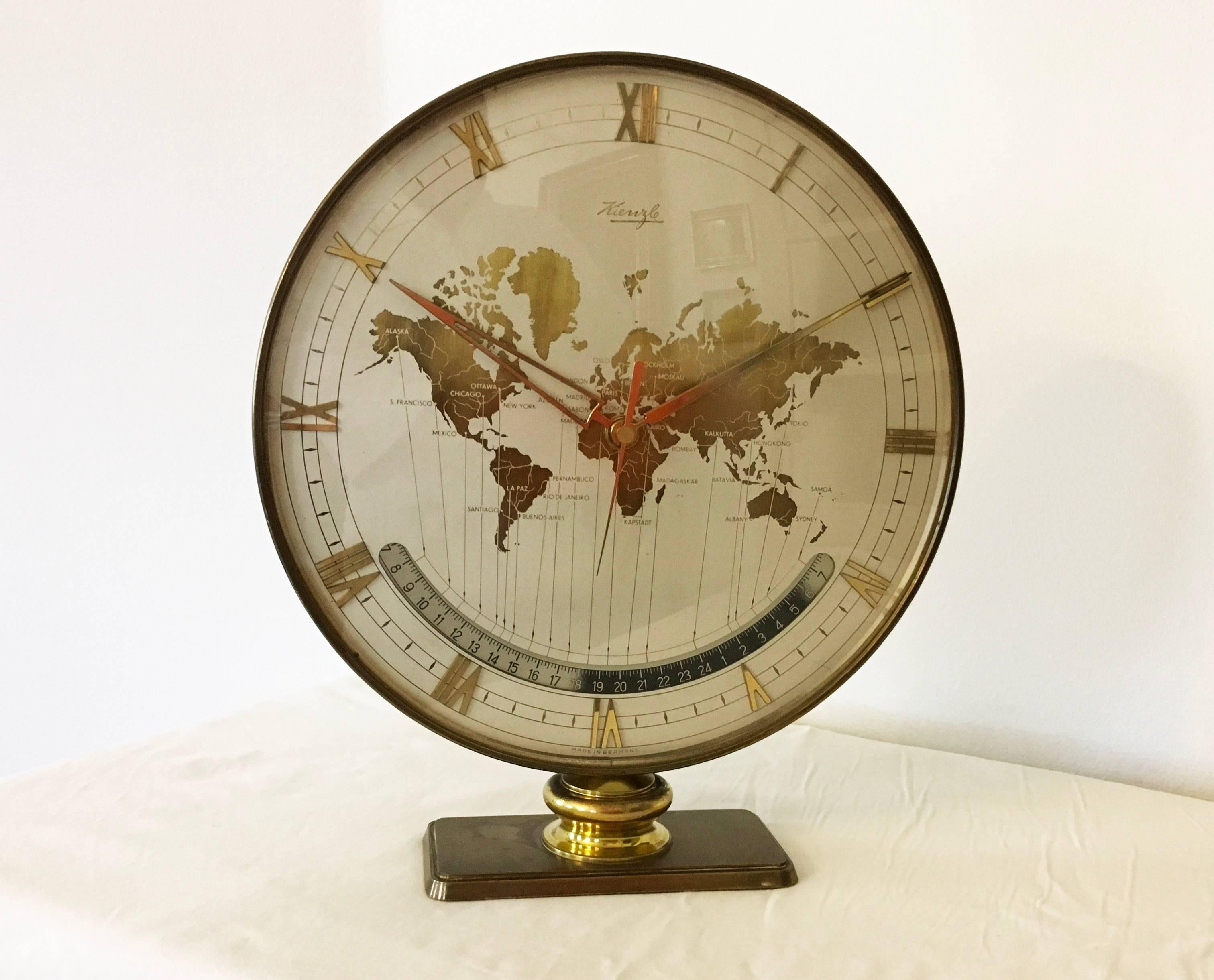 Big Kienzle Weltzeituhr Modernist Table World Timer Zone Clock For Sale 1