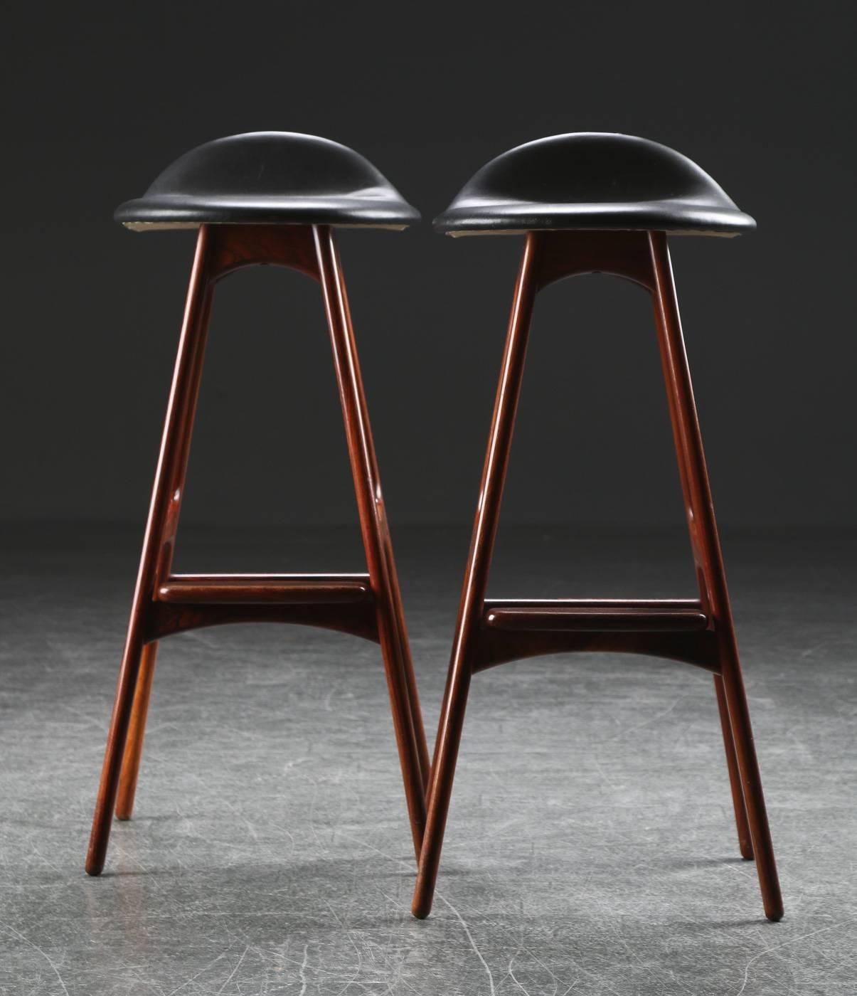 Scandinavian Modern Rosewood and Leather Bar Stools by Erik Buch