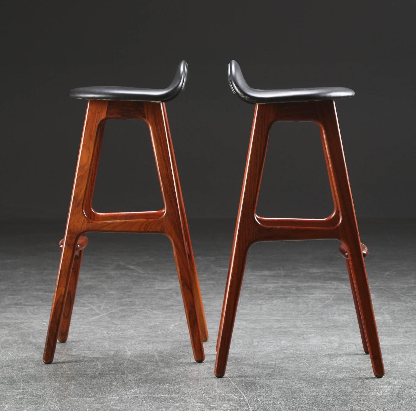 Danish Rosewood and Leather Bar Stools by Erik Buch