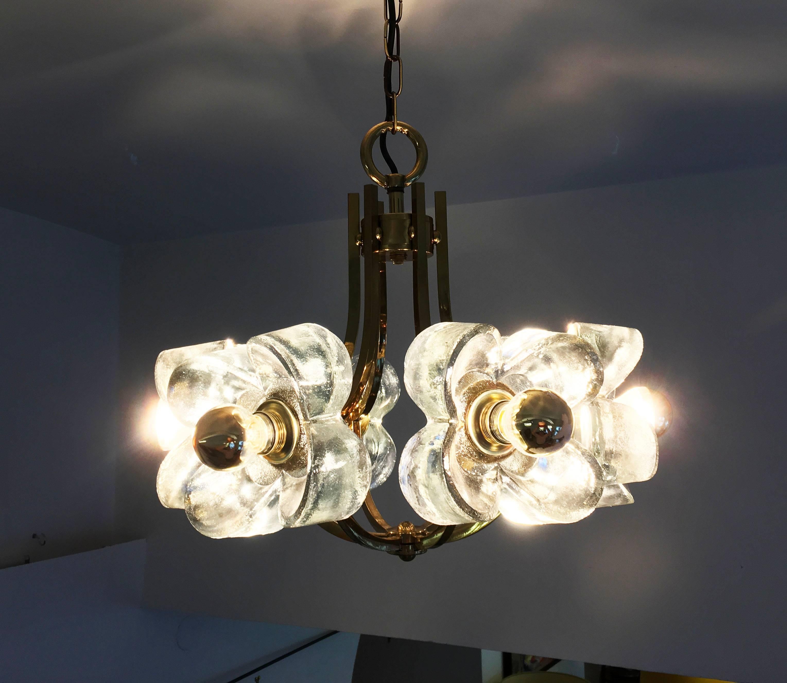 Mid-20th Century Mid-Century Glass and Brass Chandelier by Simon and Schelle For Sale
