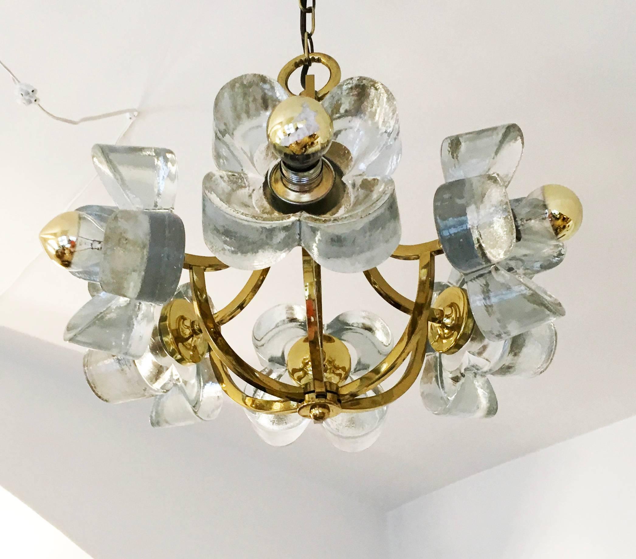 Mid-Century Modern Mid-Century Glass and Brass Chandelier by Simon and Schelle For Sale