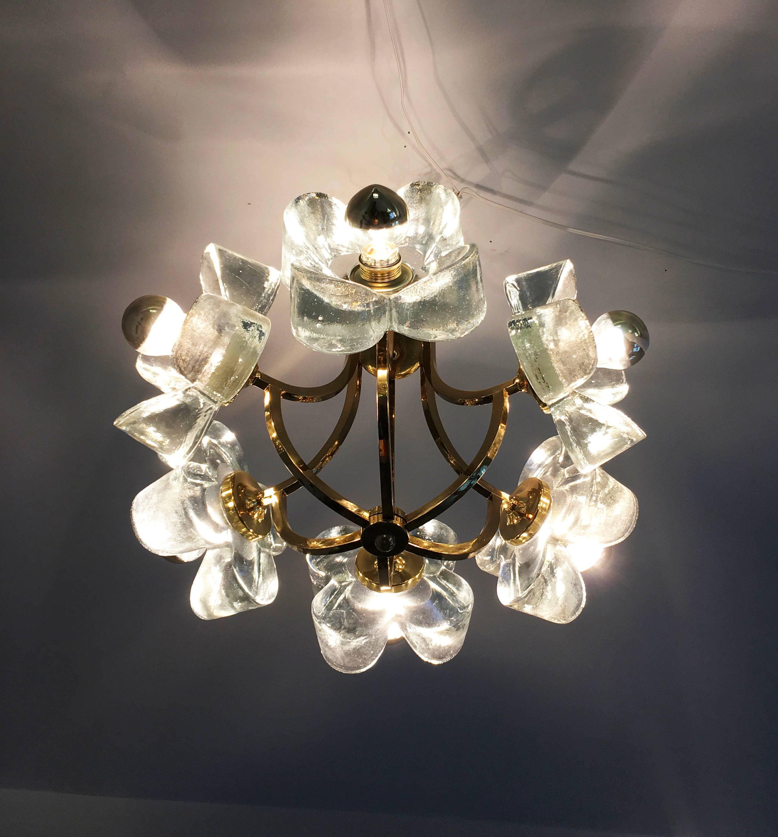 Mid-Century Glass and Brass Chandelier by Simon and Schelle For Sale 2