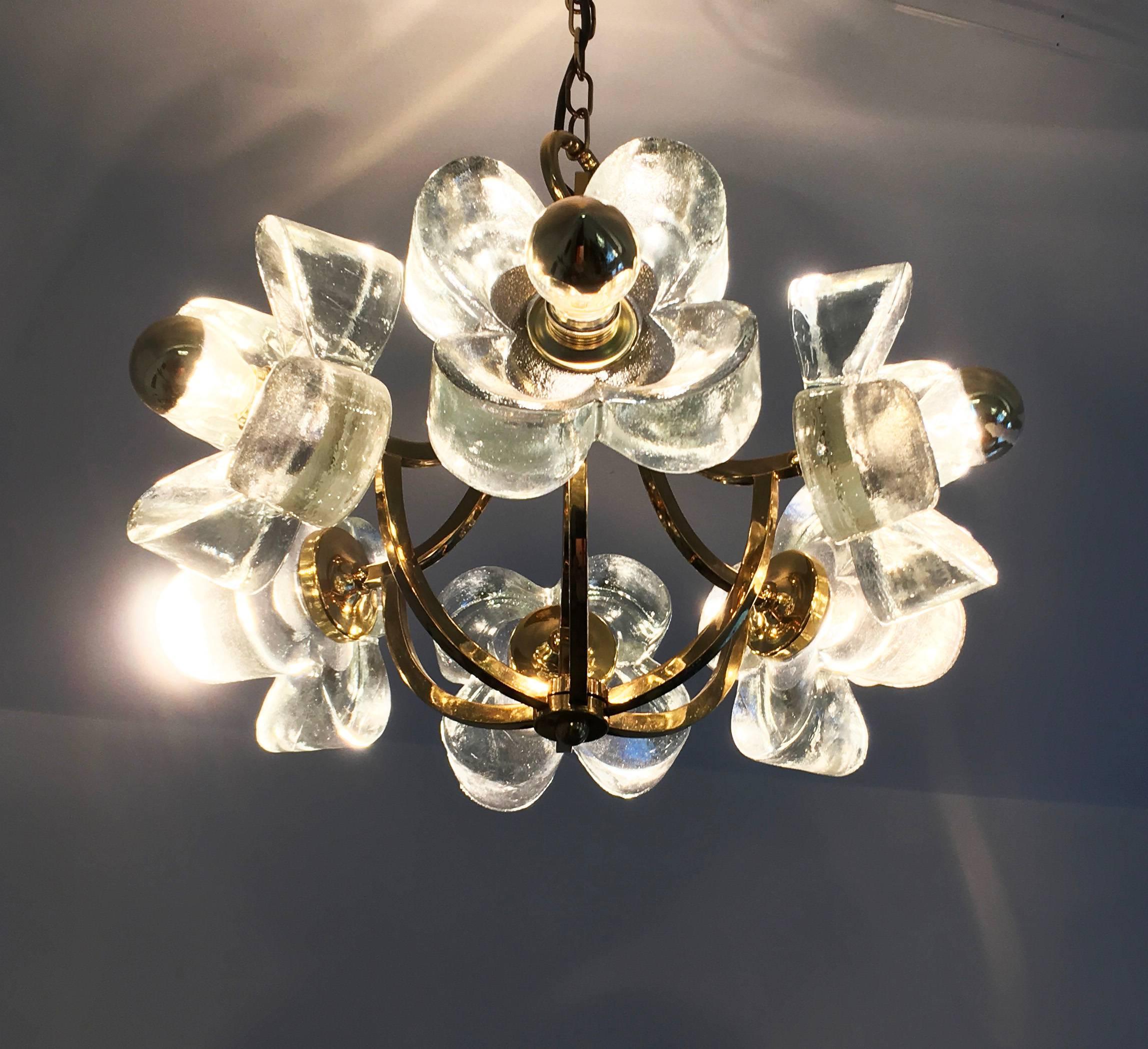 Mid-Century Glass and Brass Chandelier by Simon and Schelle For Sale 3