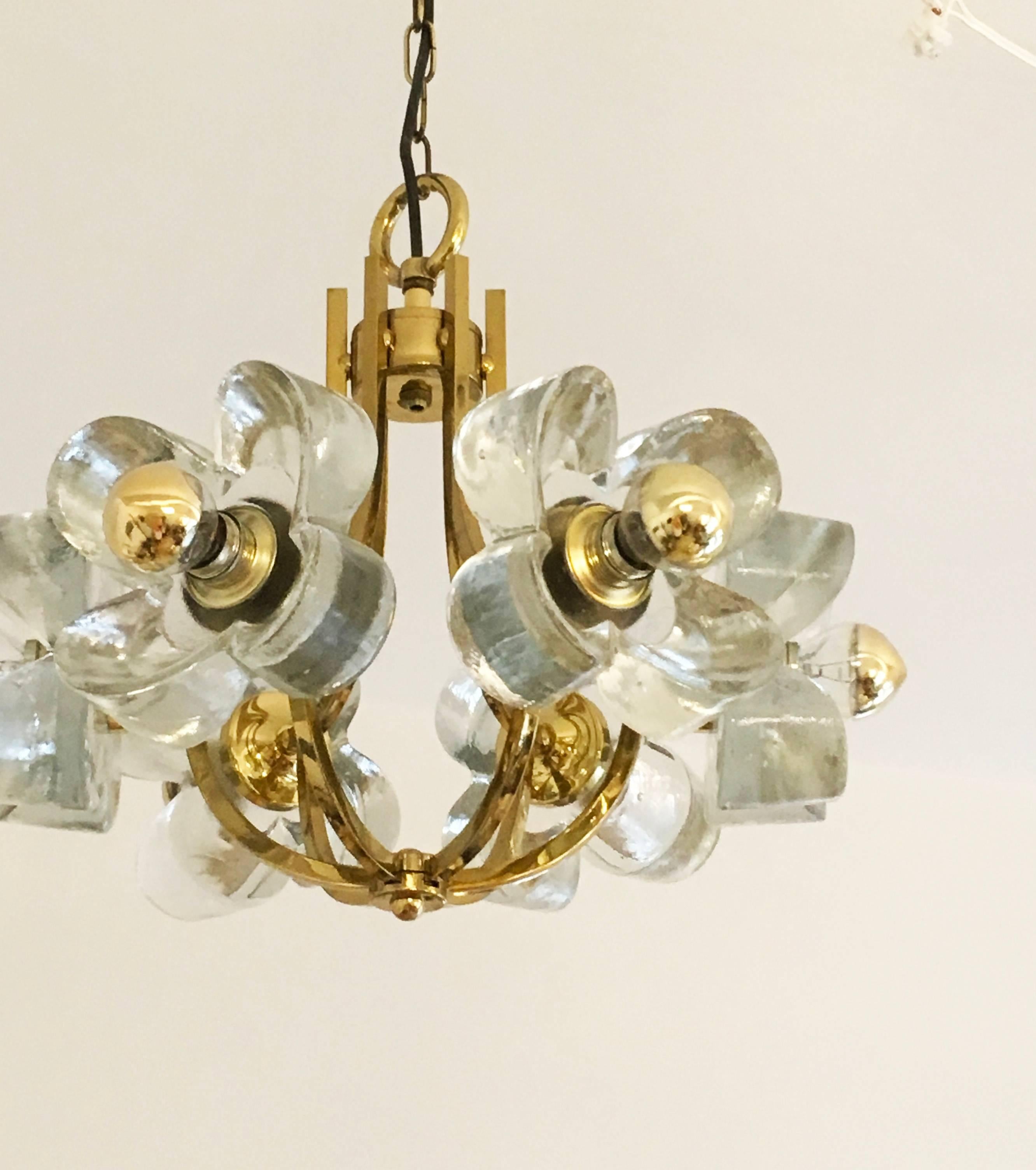 Mid-Century Glass and Brass Chandelier by Simon and Schelle For Sale 4