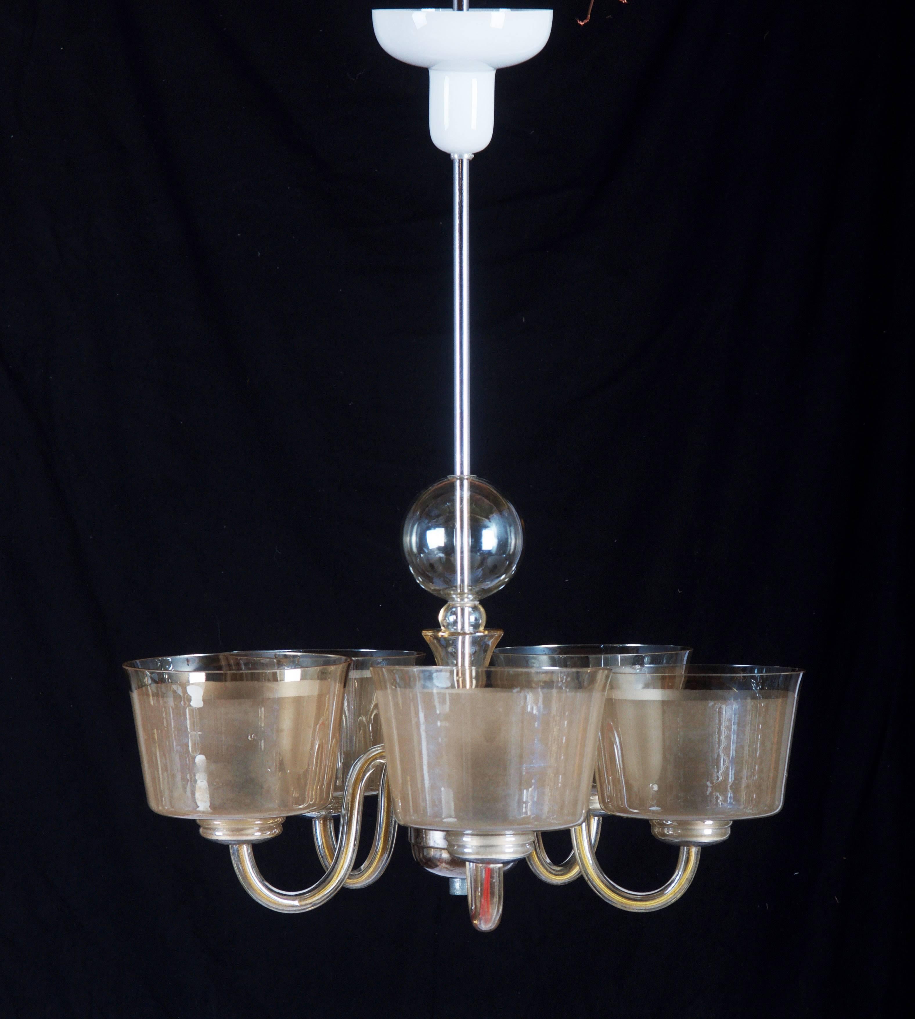 Mid-20th Century Bohemian Amber Glass Chandelier For Sale