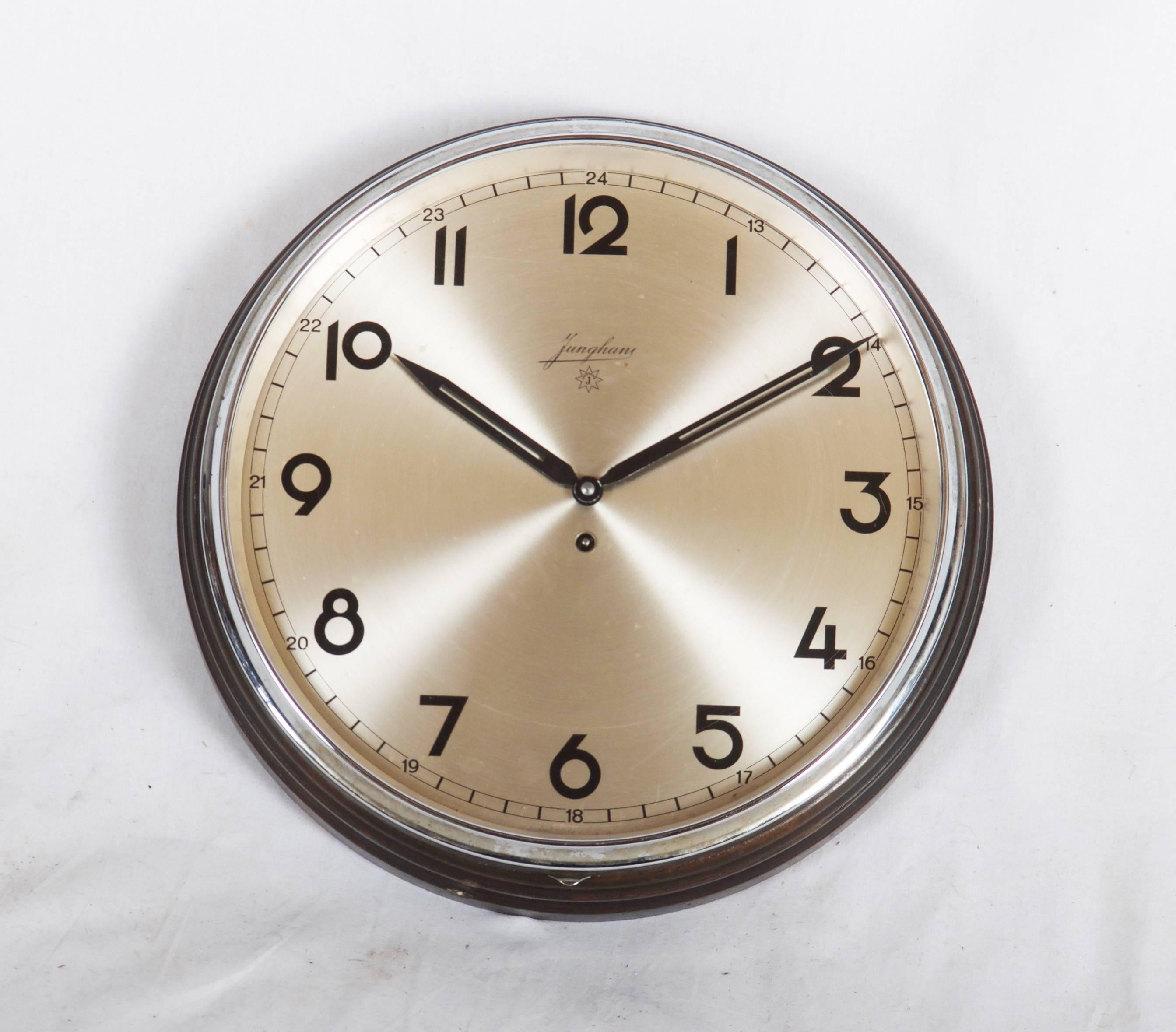 German Large Junghans Bauhaus Wall Clock from the 1930s