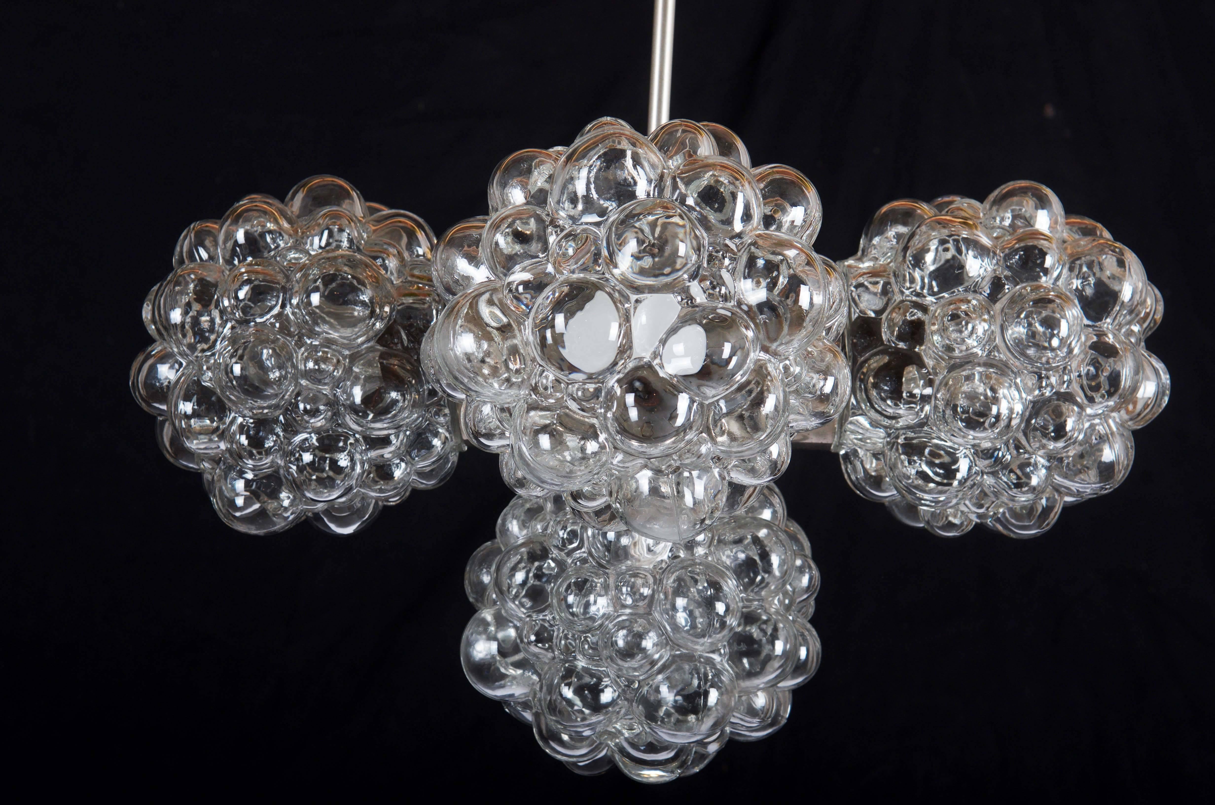 Stainless Steel Bubble Glass Chandelier by Helena Tynell For Sale