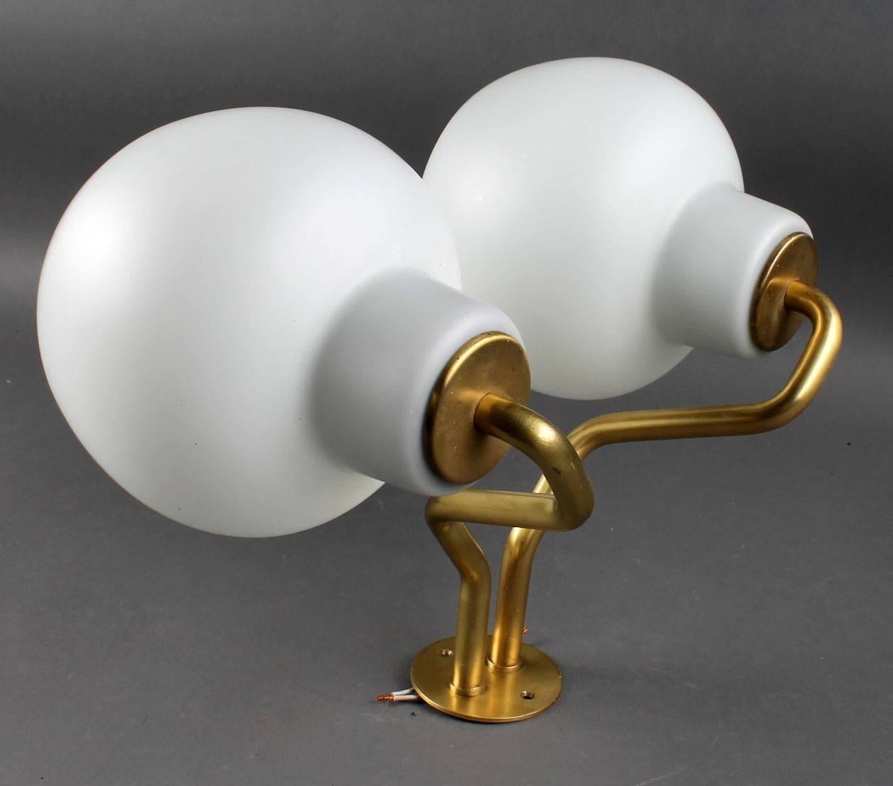 Brass Wall Lamp with Opaline Glass by Vilhelm Lauritzen For Sale