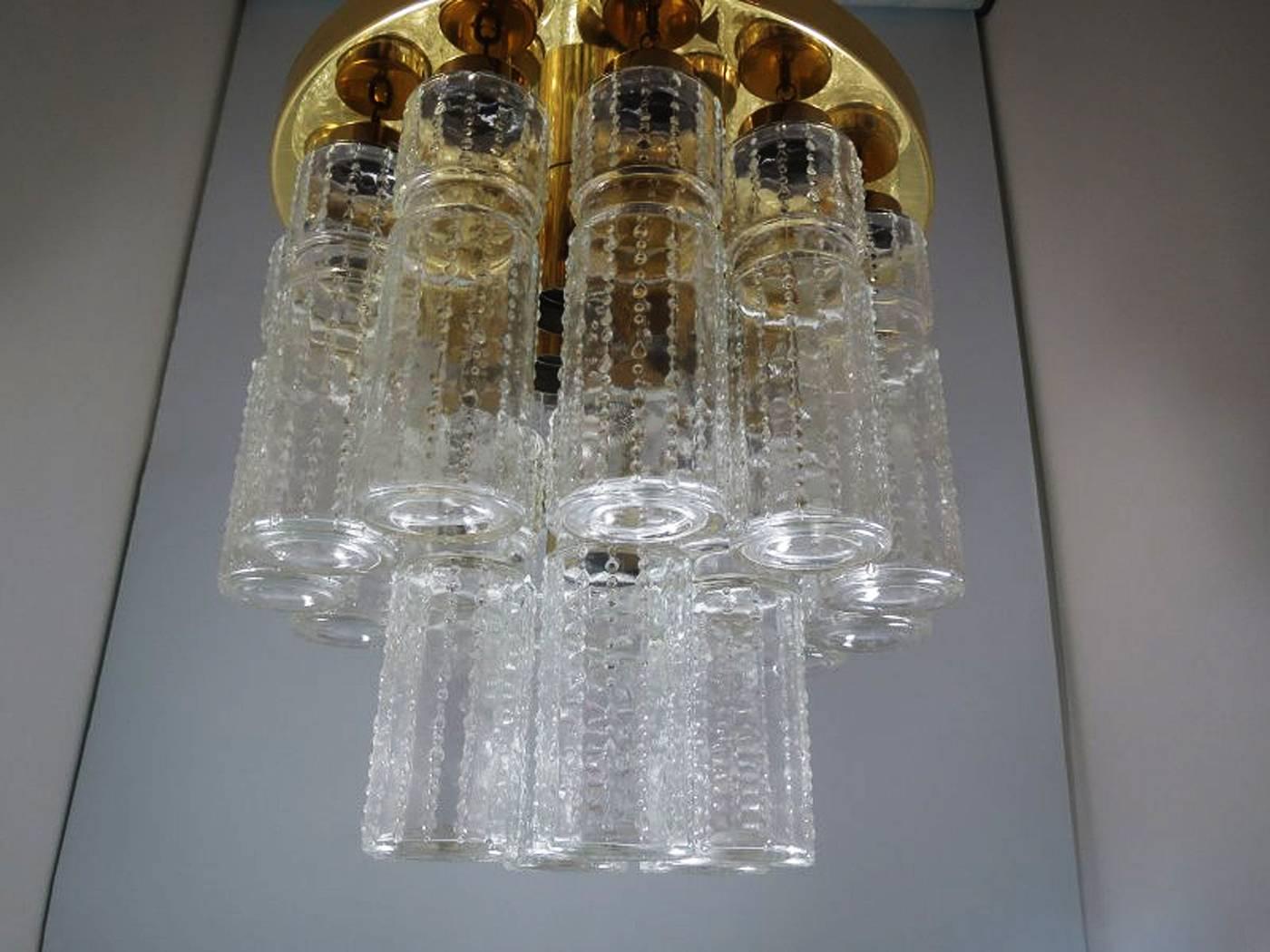 Late 20th Century Beautiful Vintage Flush Mount Chandelier with Hand Blow Glass Prisms For Sale