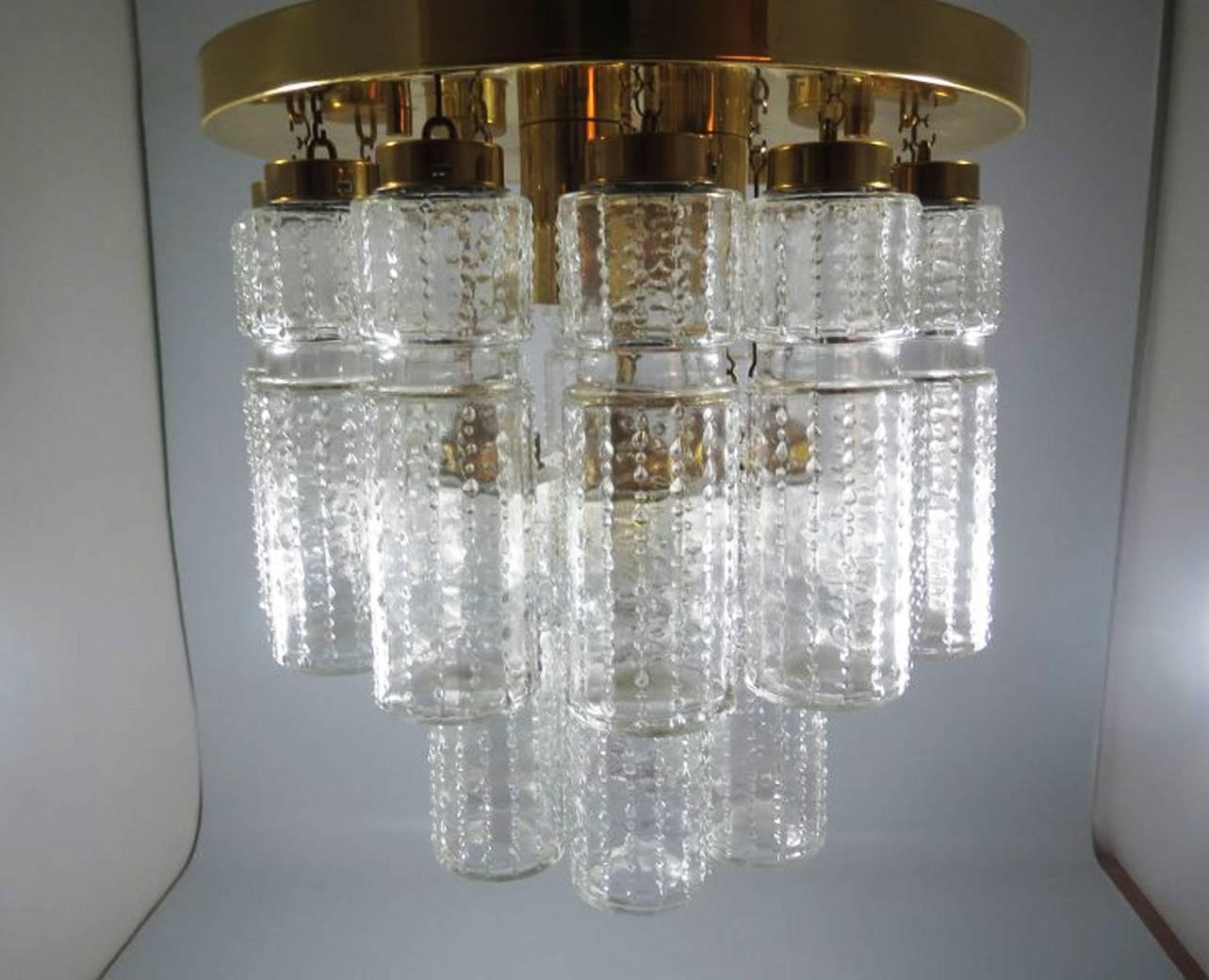 Modern Beautiful Vintage Flush Mount Chandelier with Hand Blow Glass Prisms For Sale