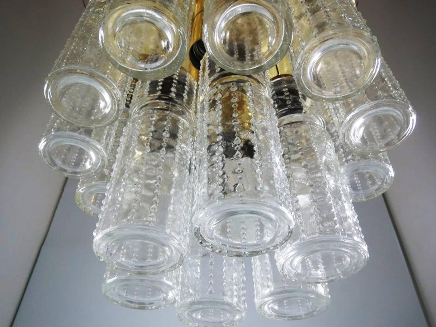 Beautiful Vintage Flush Mount Chandelier with Hand Blow Glass Prisms For Sale 1