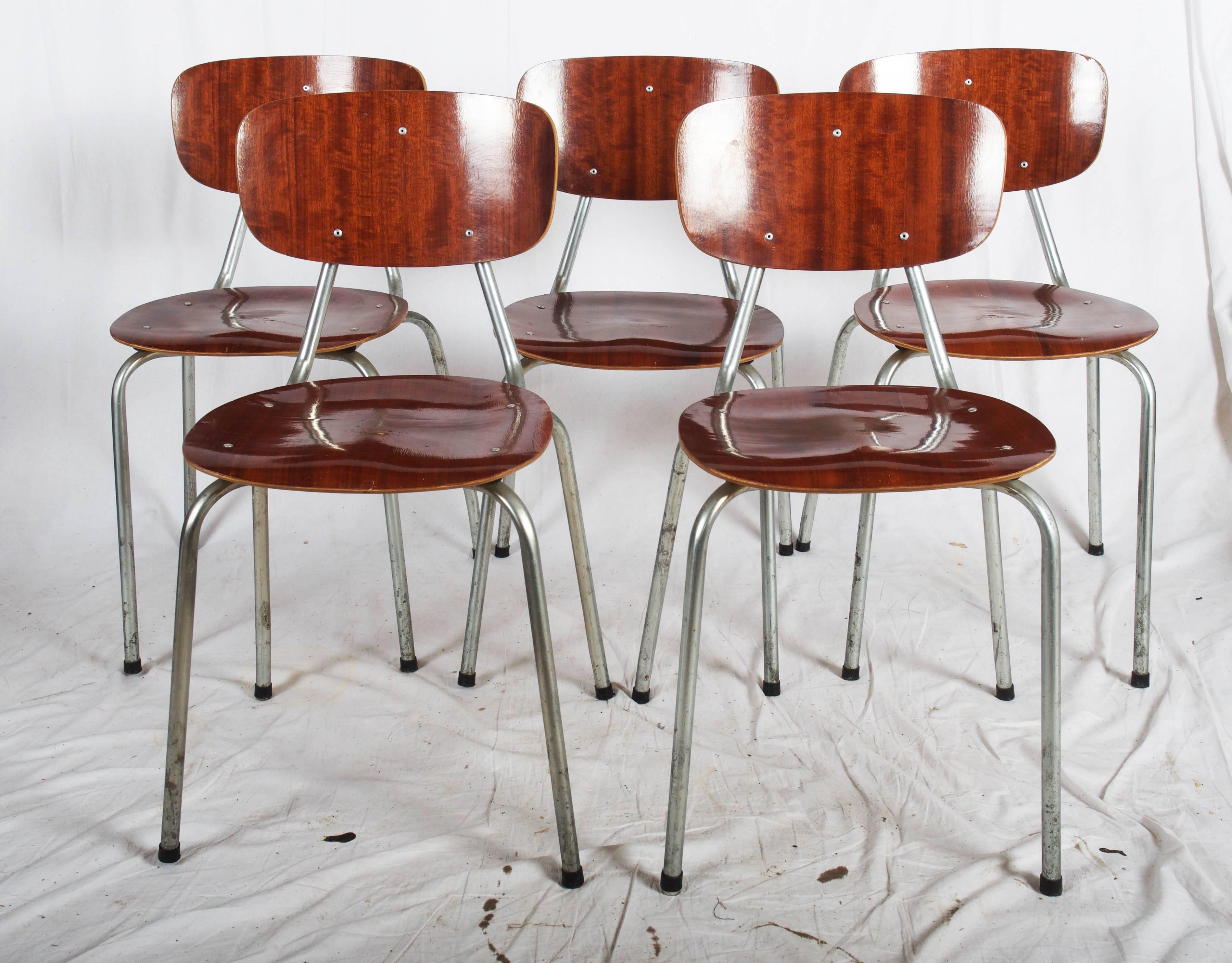 German Set of Five Stockable Mid-Century Chairs For Sale