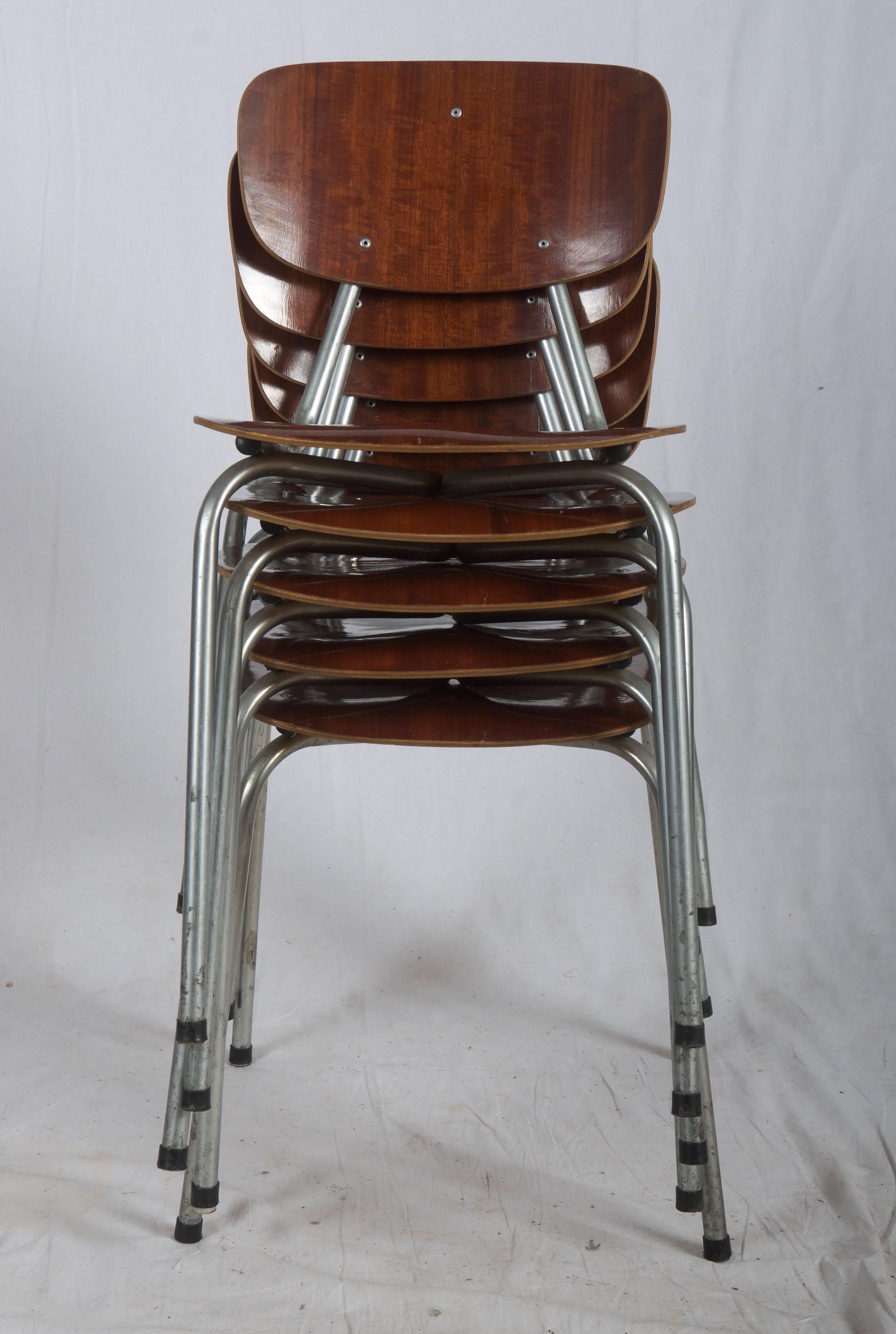Mid-20th Century Set of Five Stockable Mid-Century Chairs For Sale
