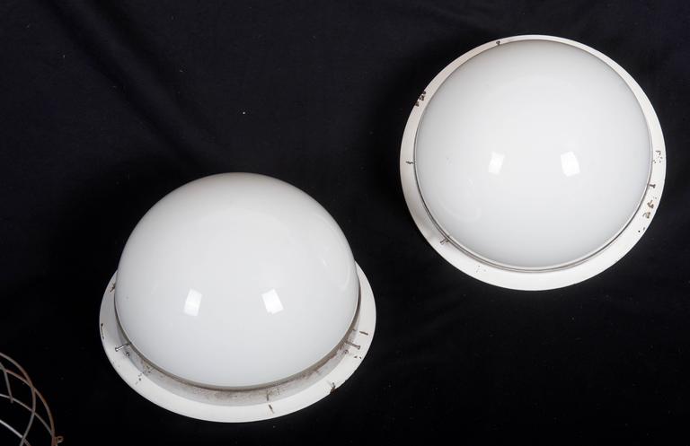 Steel Huge Wall Lights, Sconces with Opaline Glass Shade For Sale