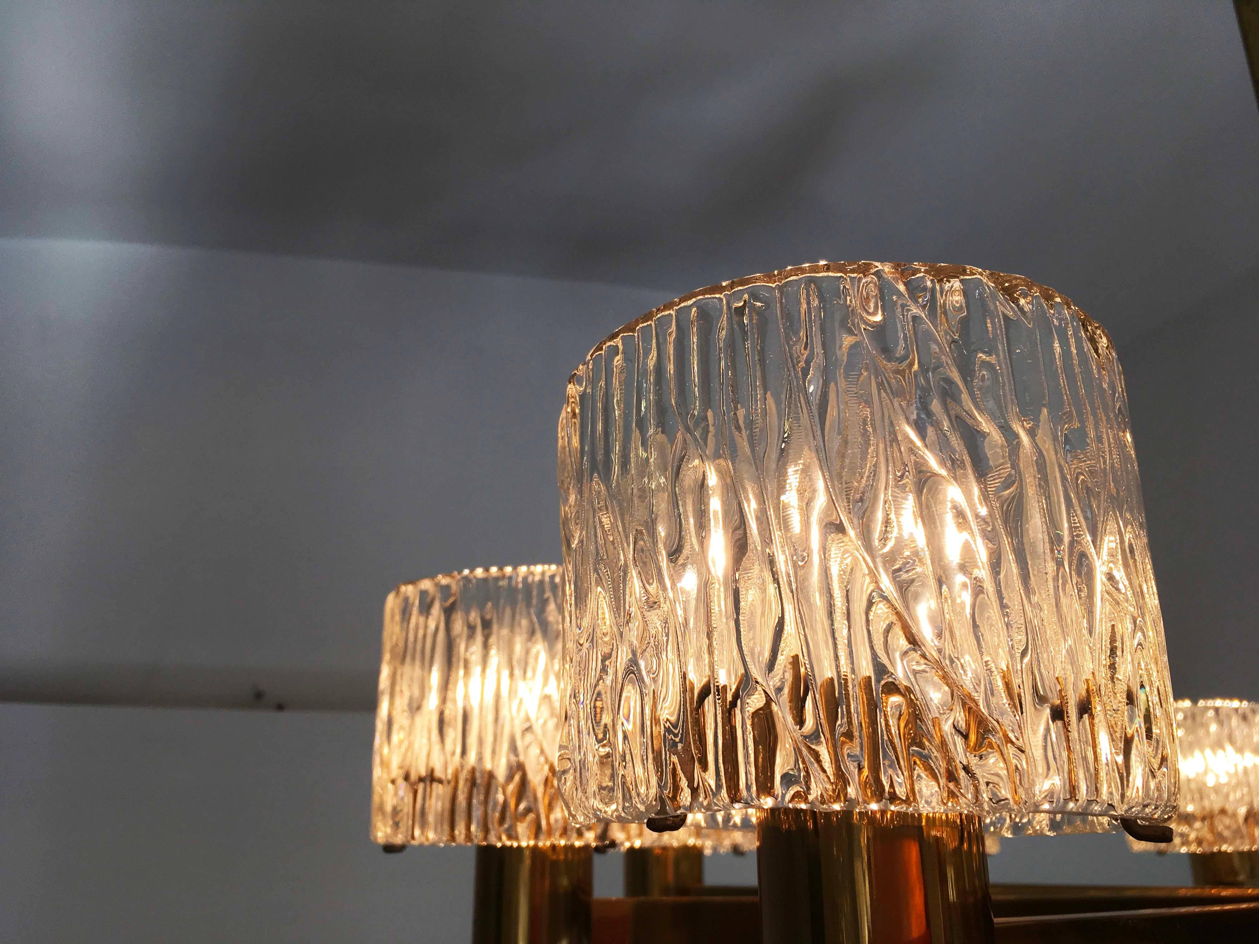 Swedish Stunning Large Brass Crystal Chandelier by Carl Fagerlund for Orrefors