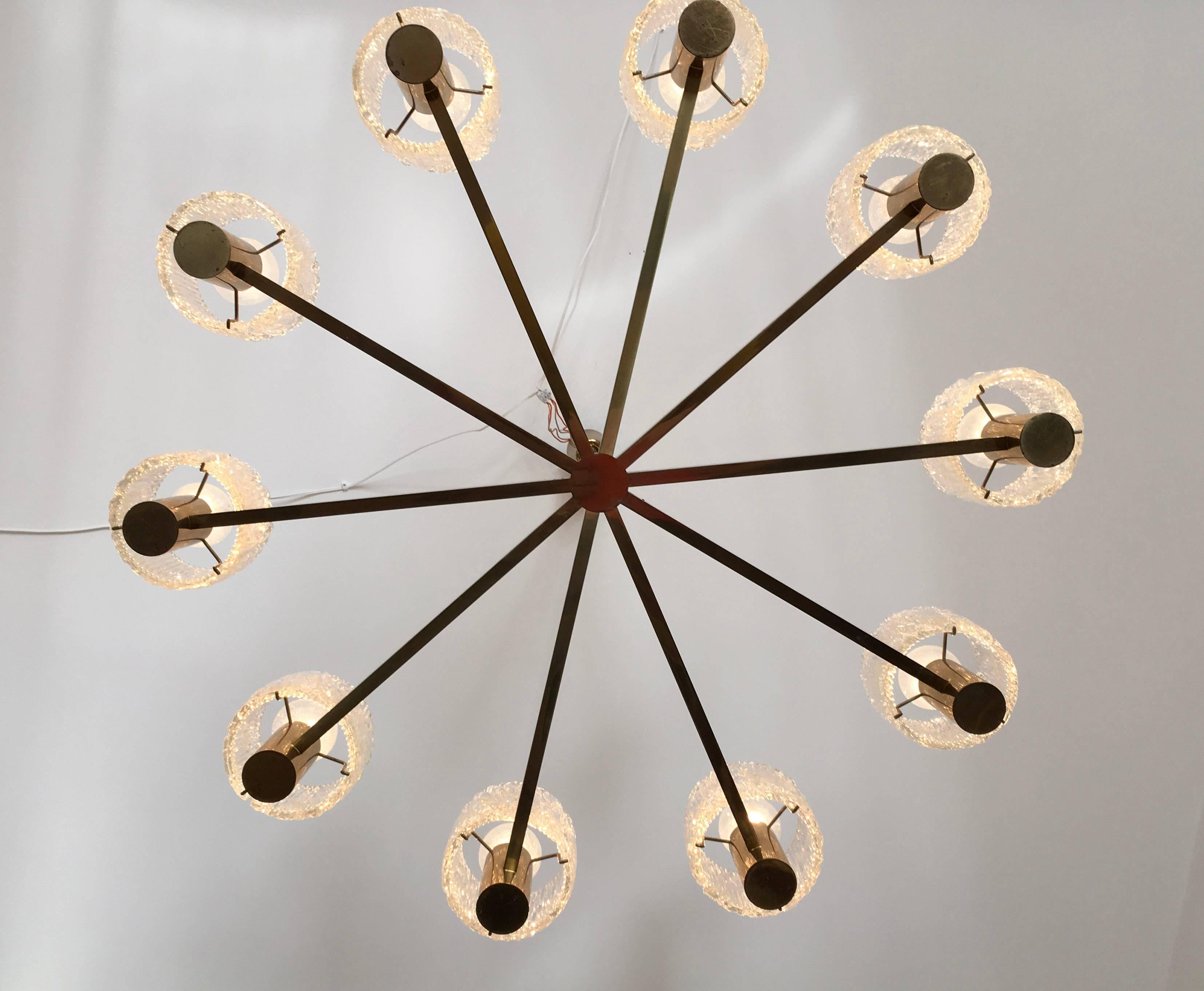 Scandinavian Modern Stunning Large Brass Crystal Chandelier by Carl Fagerlund for Orrefors