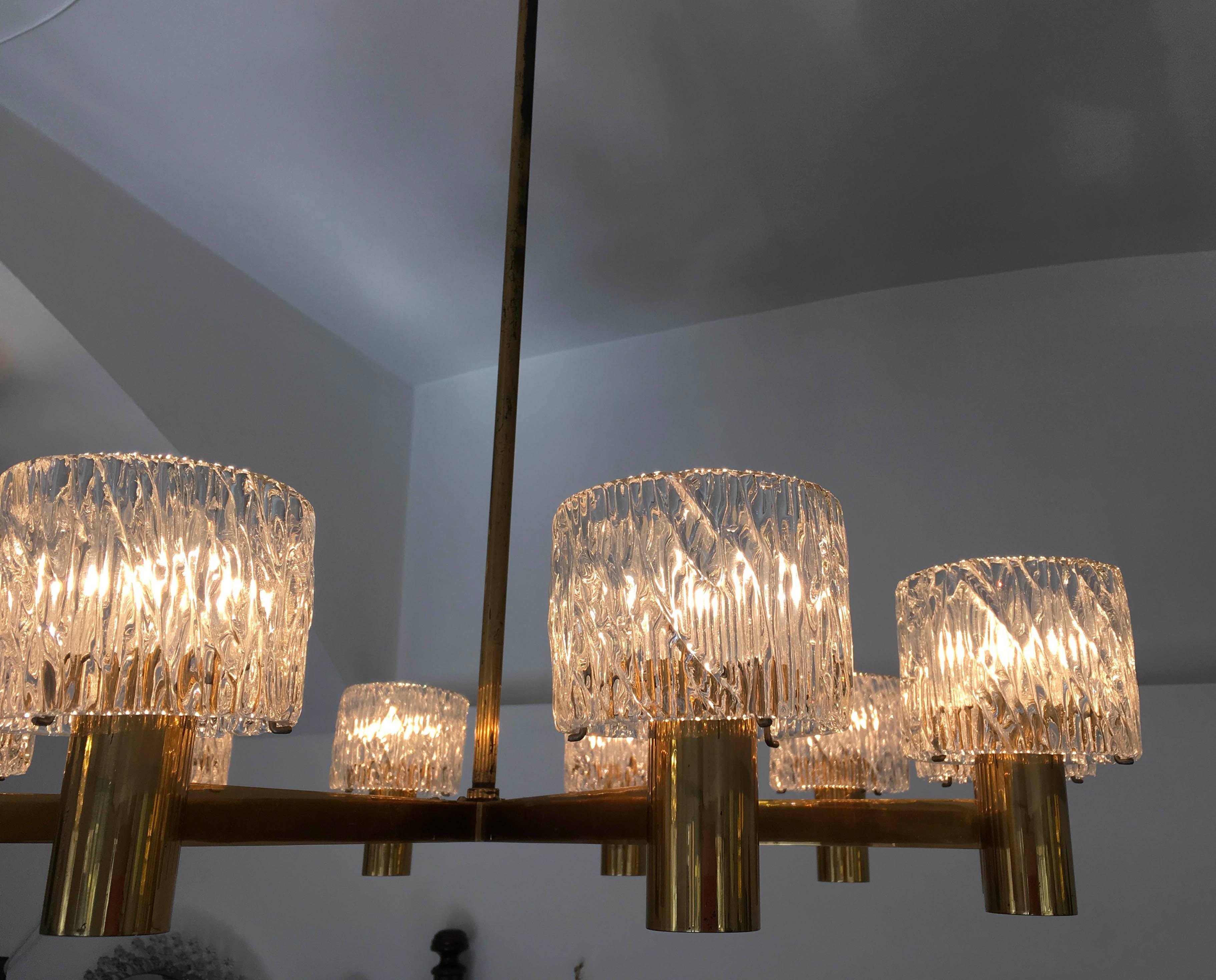Stunning Large Brass Crystal Chandelier by Carl Fagerlund for Orrefors 1