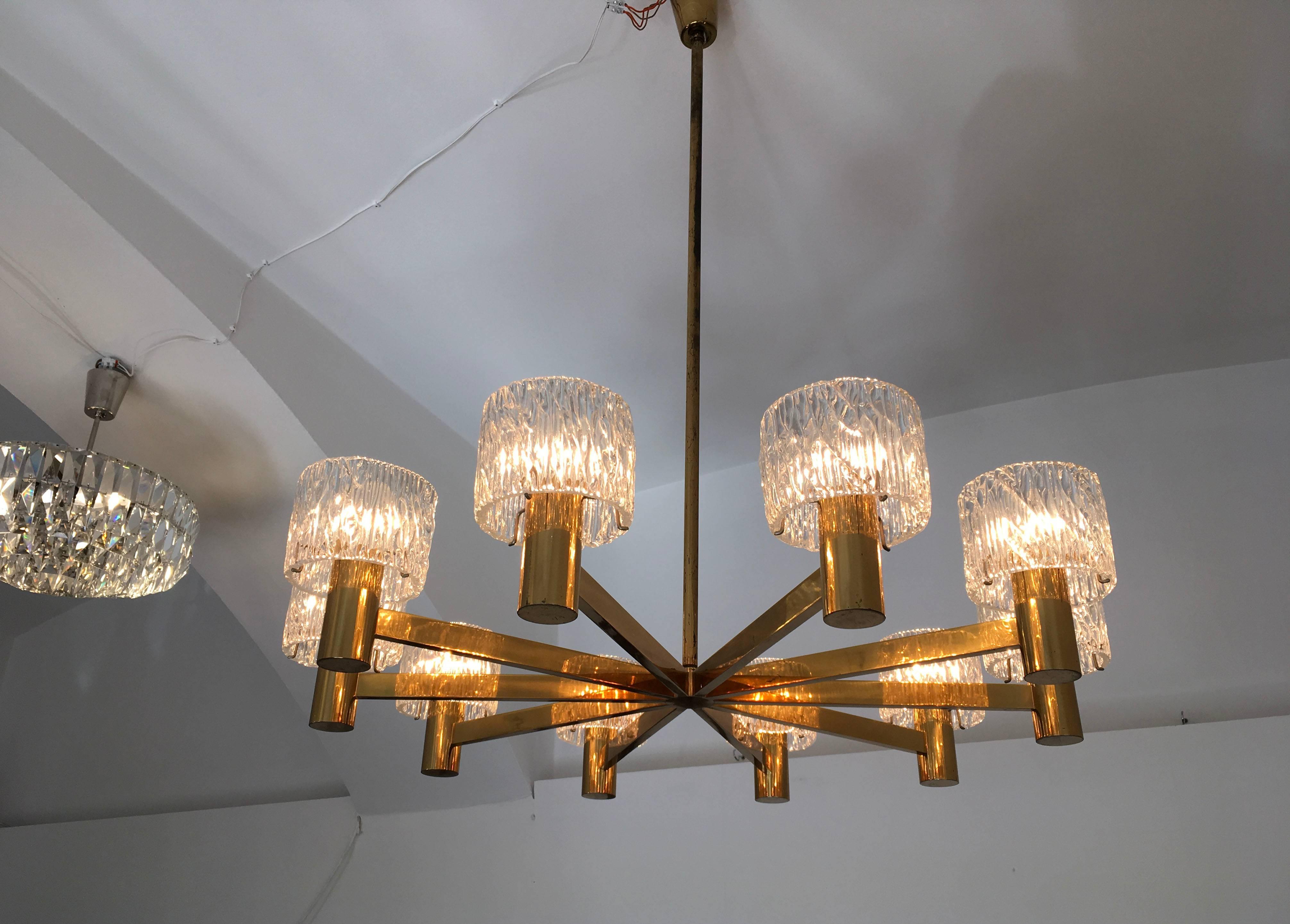 Mid-20th Century Stunning Large Brass Crystal Chandelier by Carl Fagerlund for Orrefors
