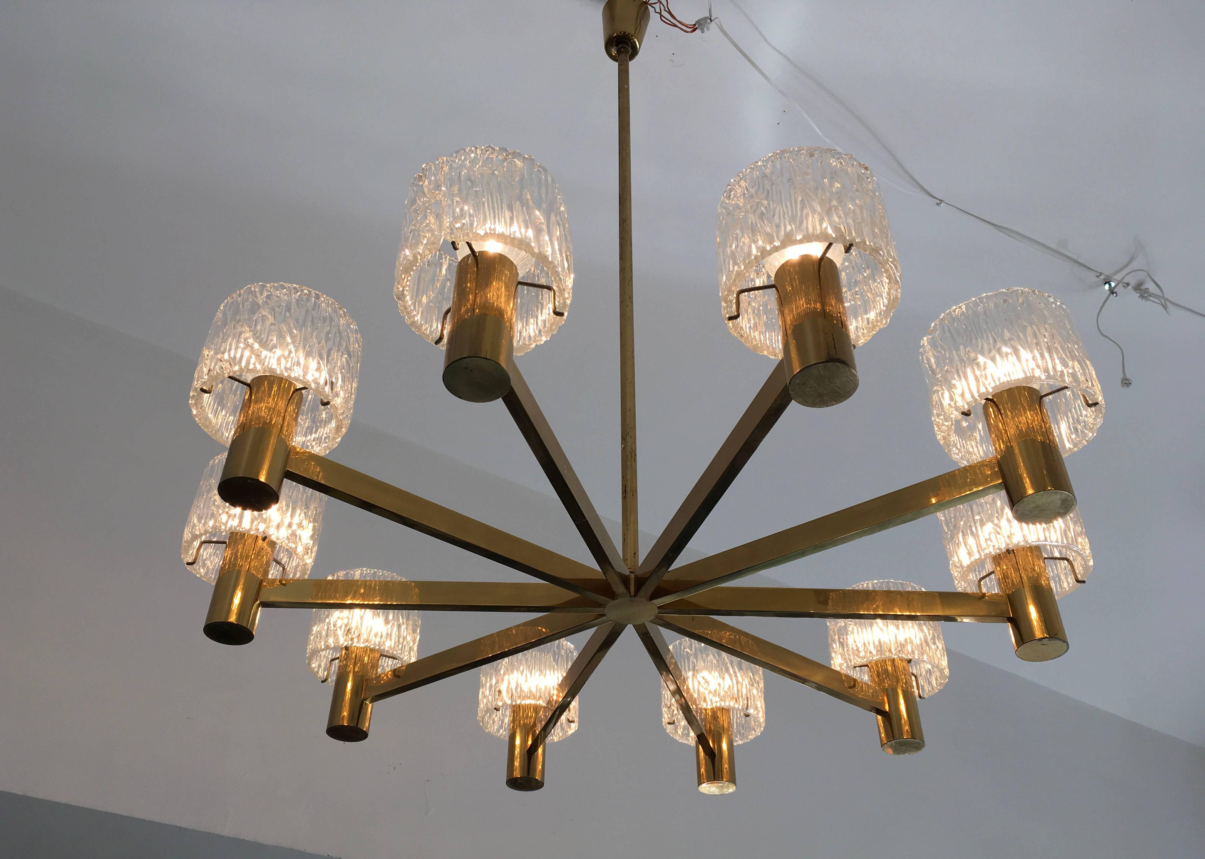 Stunning Large Brass Crystal Chandelier by Carl Fagerlund for Orrefors 2