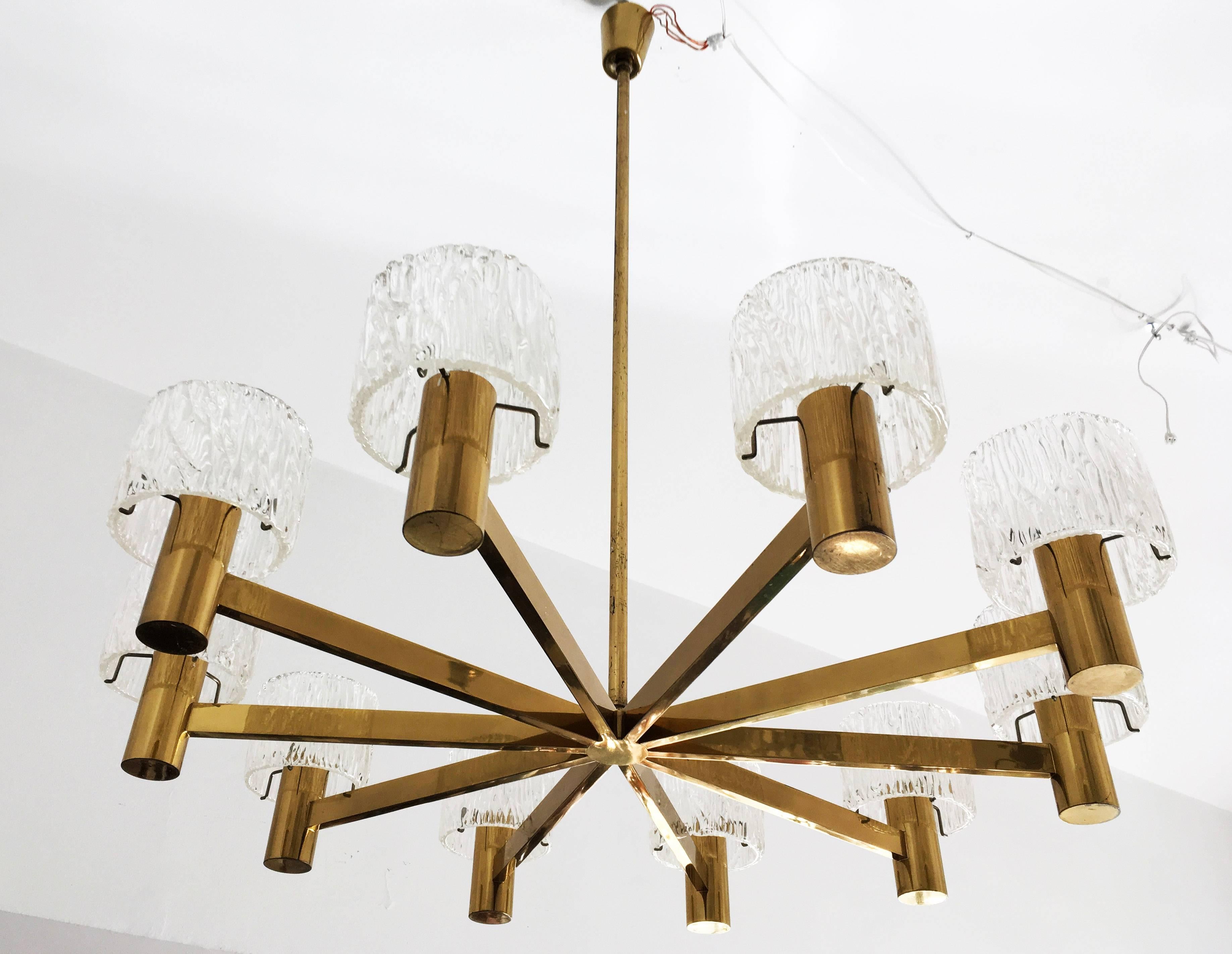 Stunning Large Brass Crystal Chandelier by Carl Fagerlund for Orrefors 3