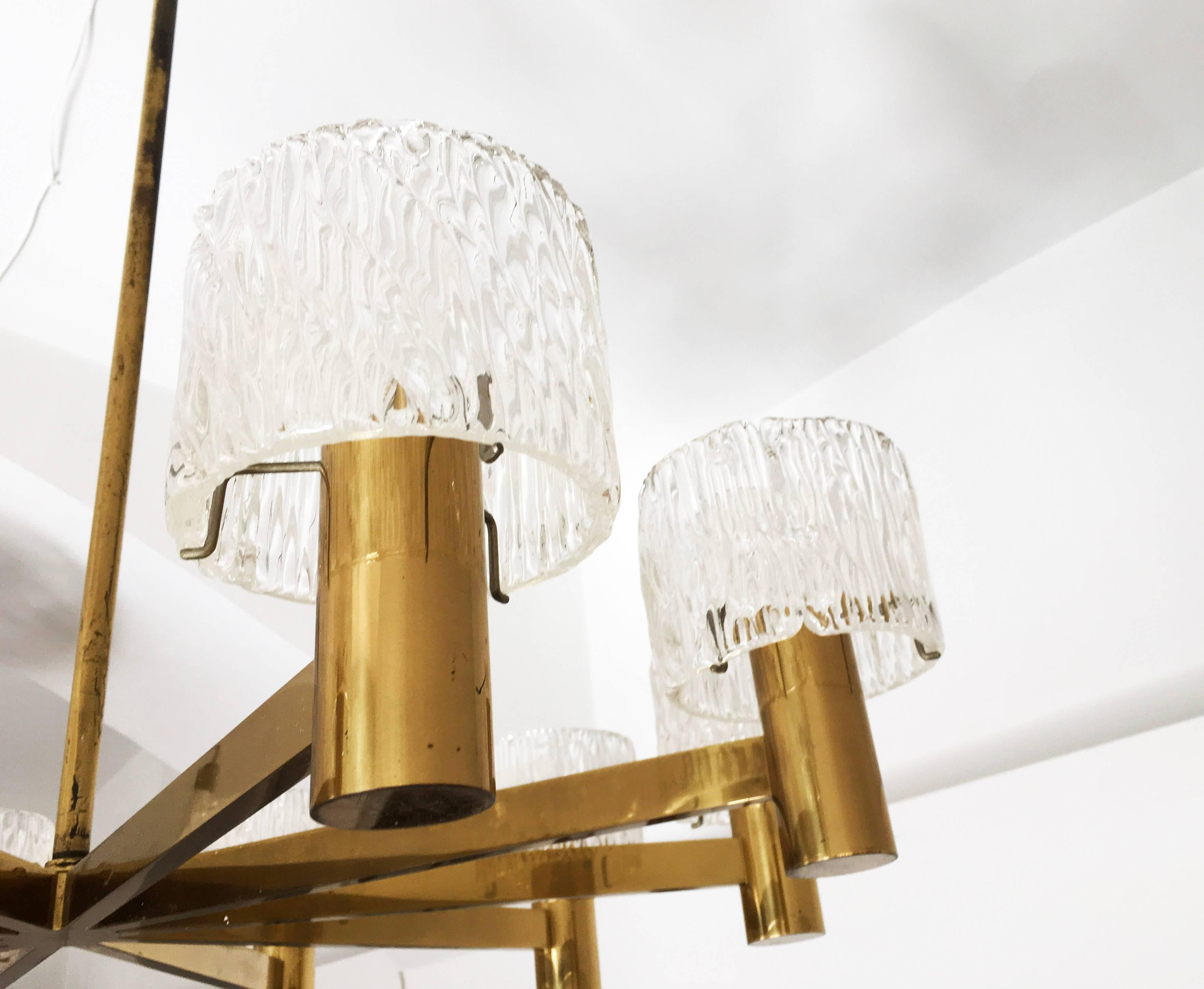 Stunning Large Brass Crystal Chandelier by Carl Fagerlund for Orrefors 4
