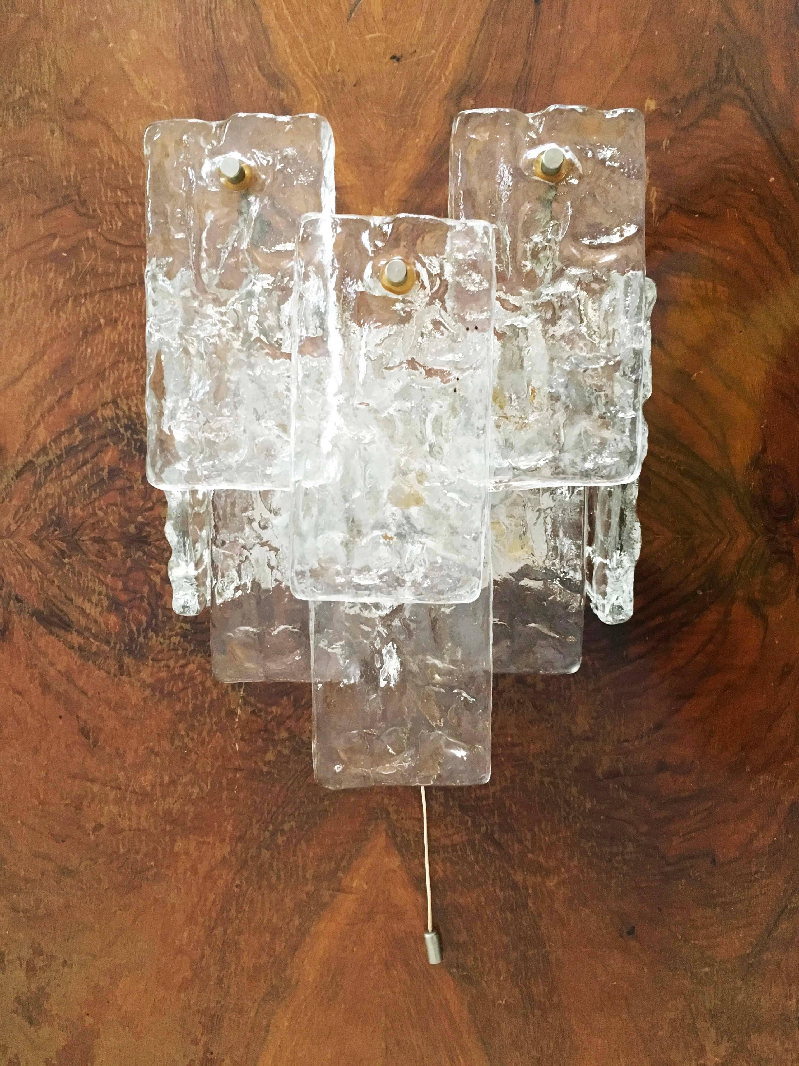 Austrian Ice Glass Wall Light, Sconce by Kalmar For Sale