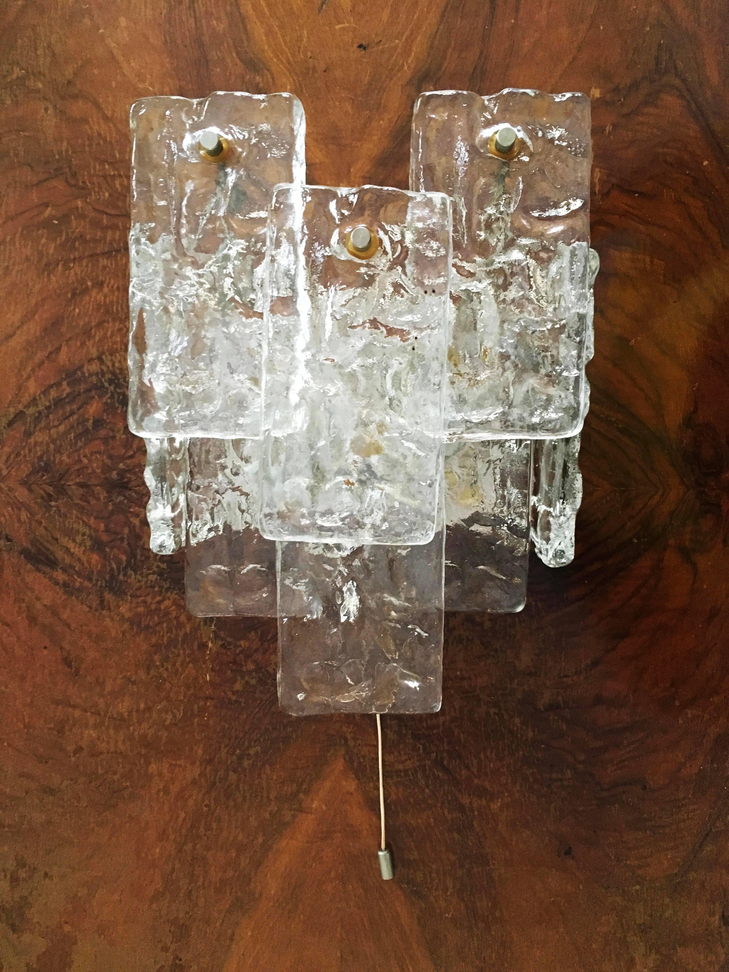 Ice Glass Wall Light, Sconce by Kalmar For Sale 2