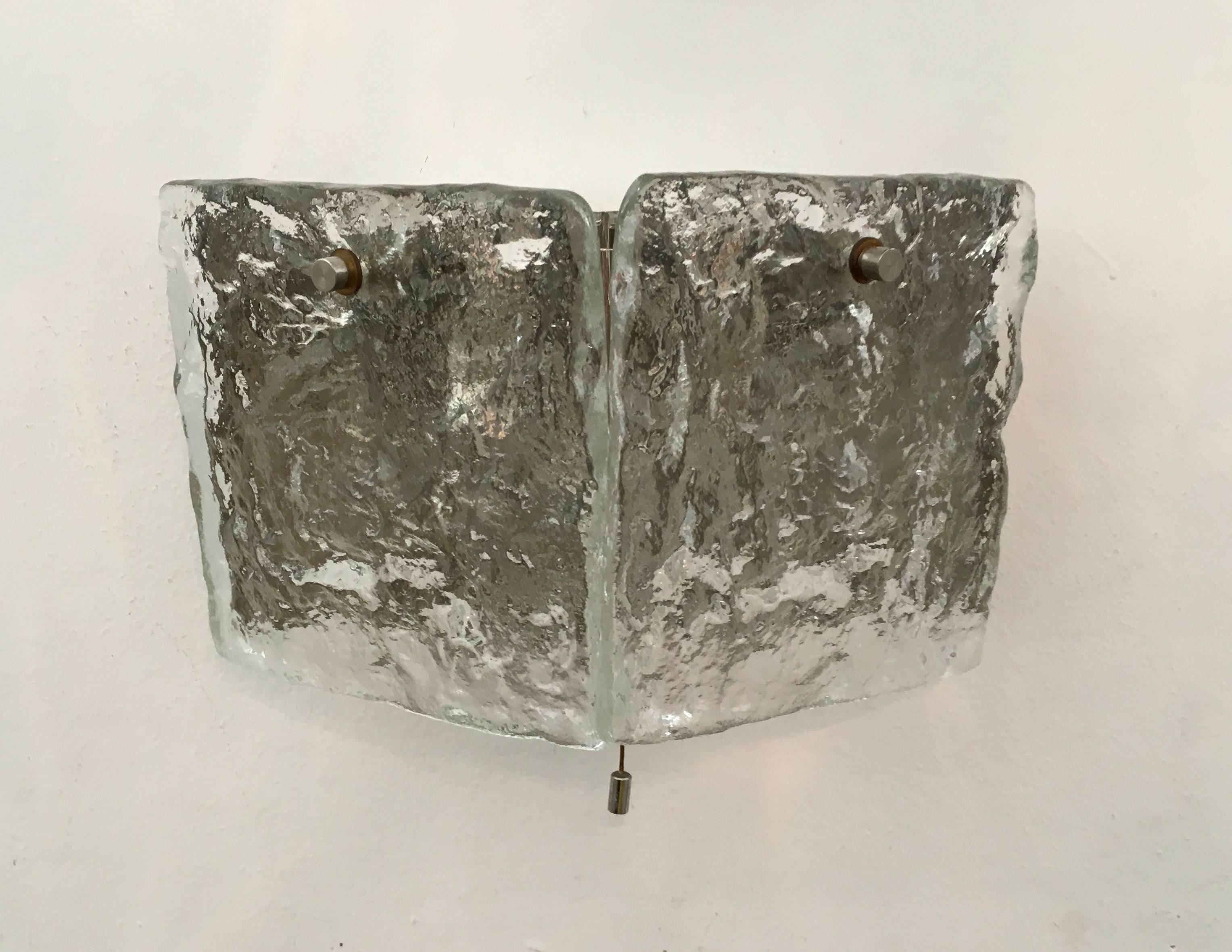 Mid-20th Century Ice Glass Wall Light, Sconce by Kalmar For Sale