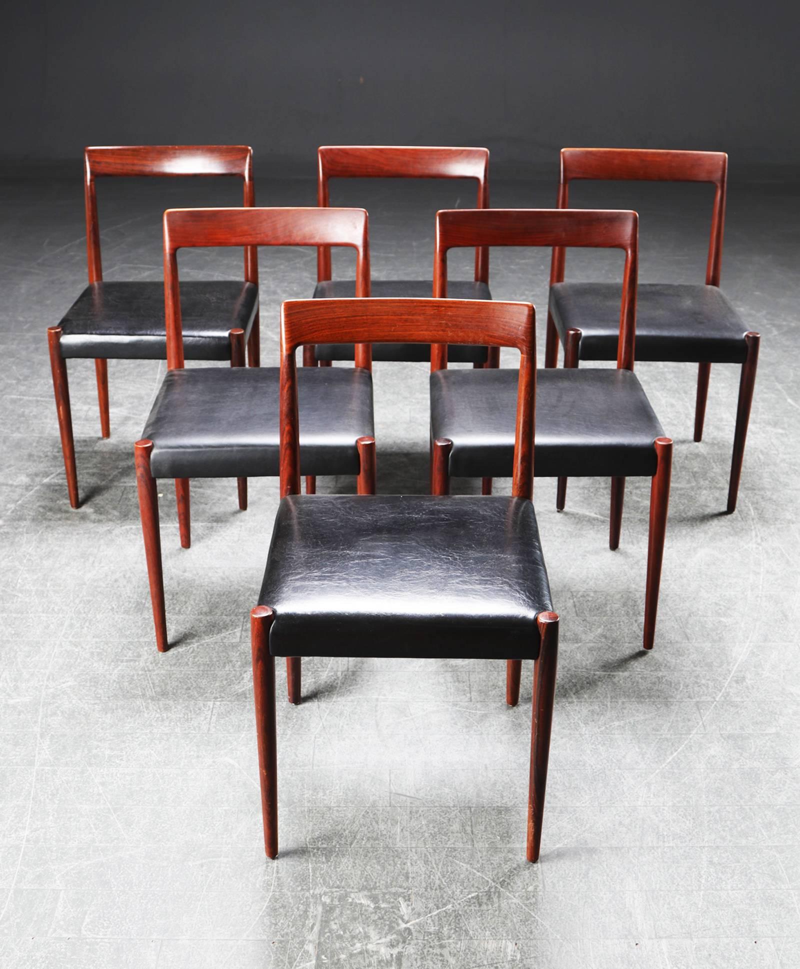 Scandinavian Modern Set of Six Danish Rosewood Dining Chairs