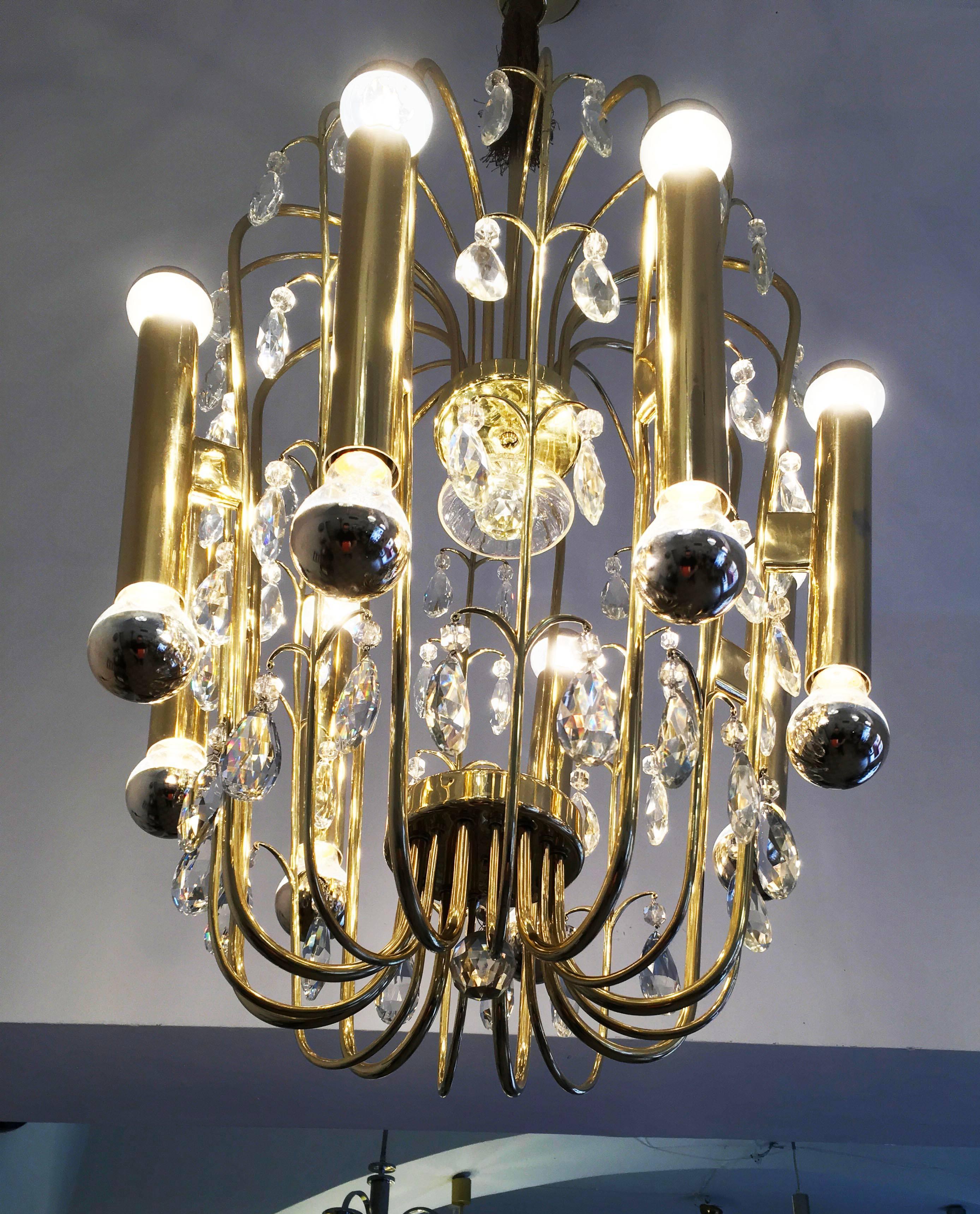 Austrian Brass and Cut Crystal Chandelier For Sale 2