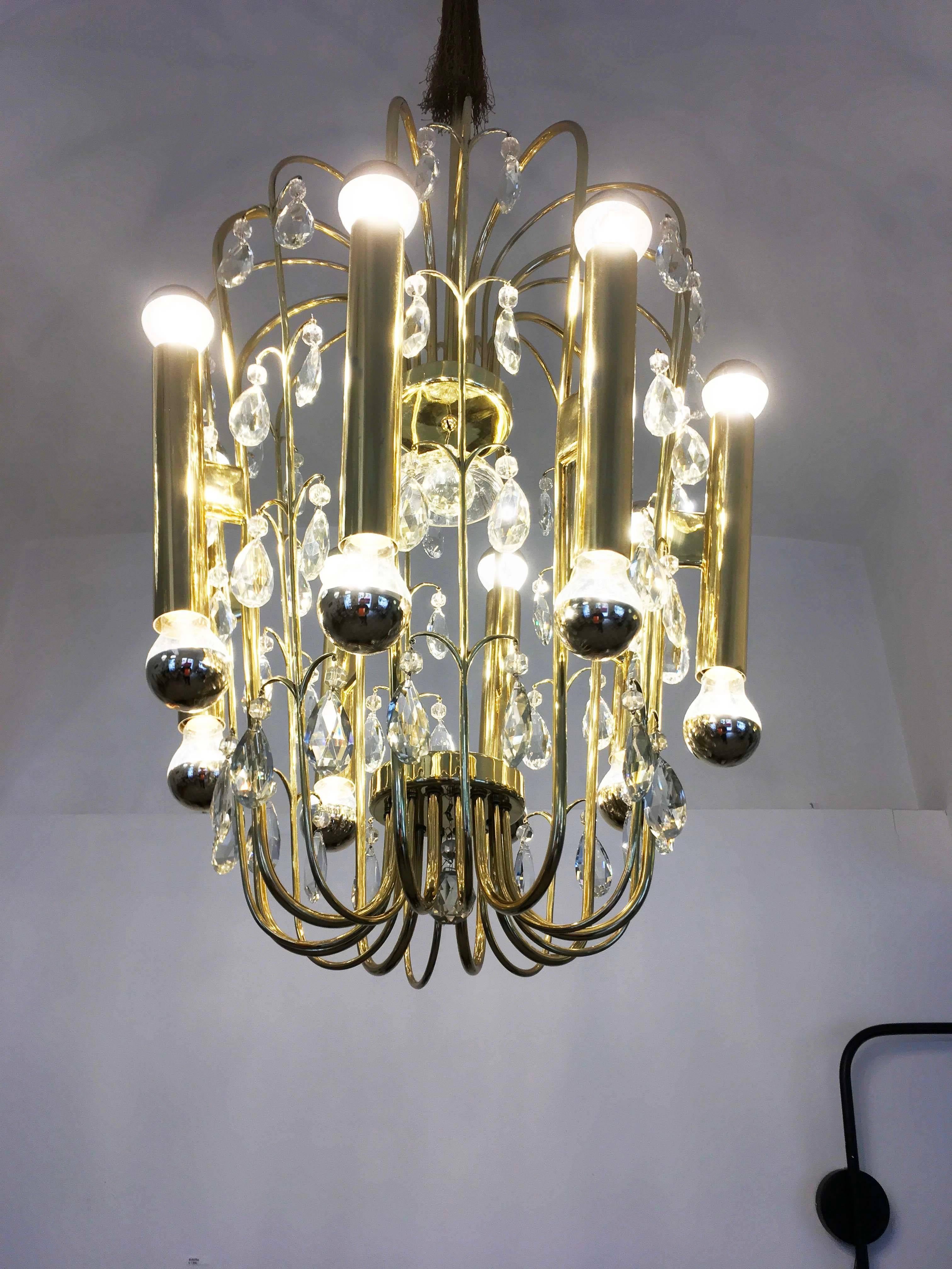 Austrian Brass and Cut Crystal Chandelier For Sale 4