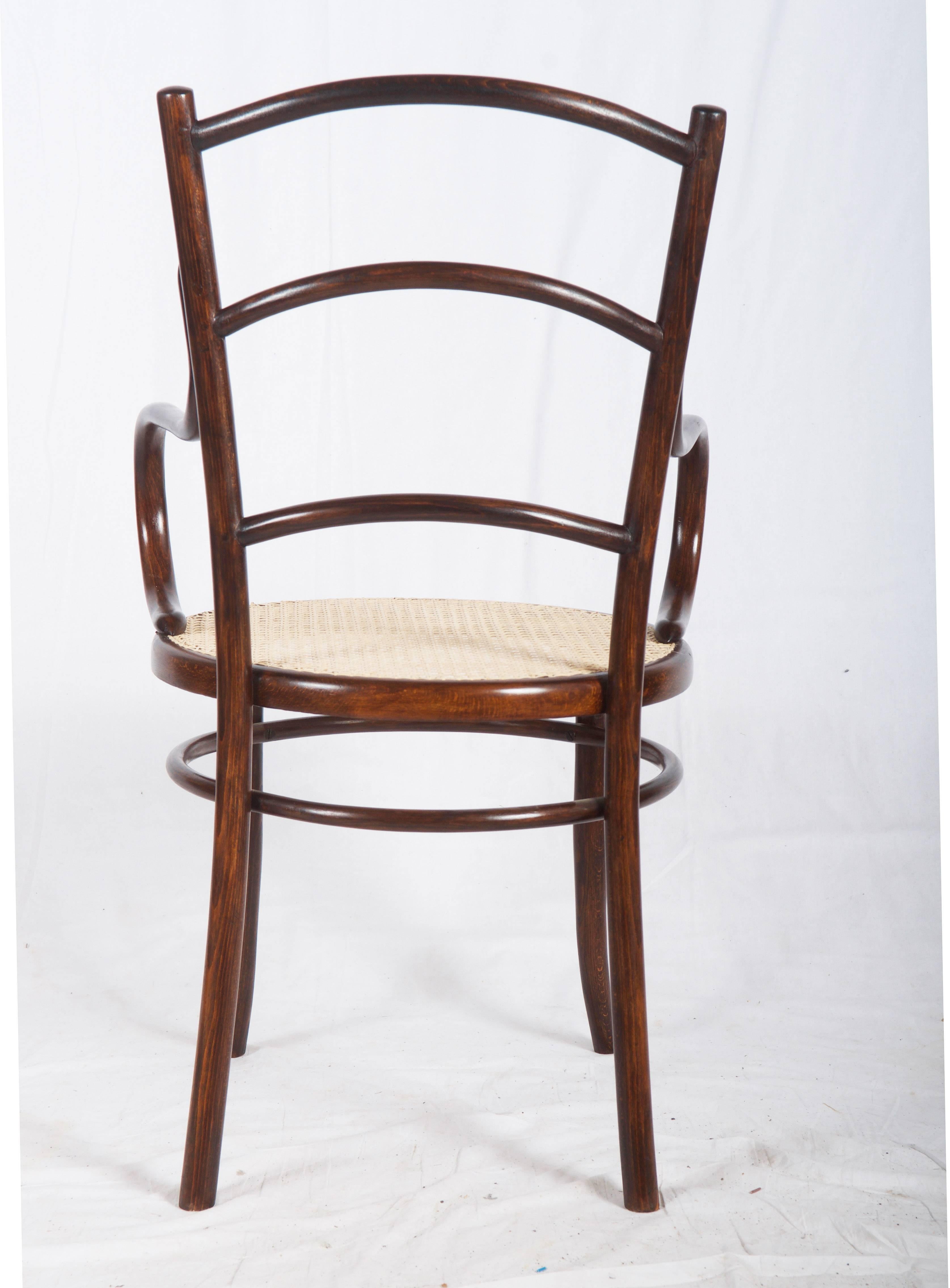 Beech bentwood with canned seat, made in 1900-1910 by Josef Hoffmann Succ. in Bielitz (Poland) formaly Austria.
Fully restored with new canning.