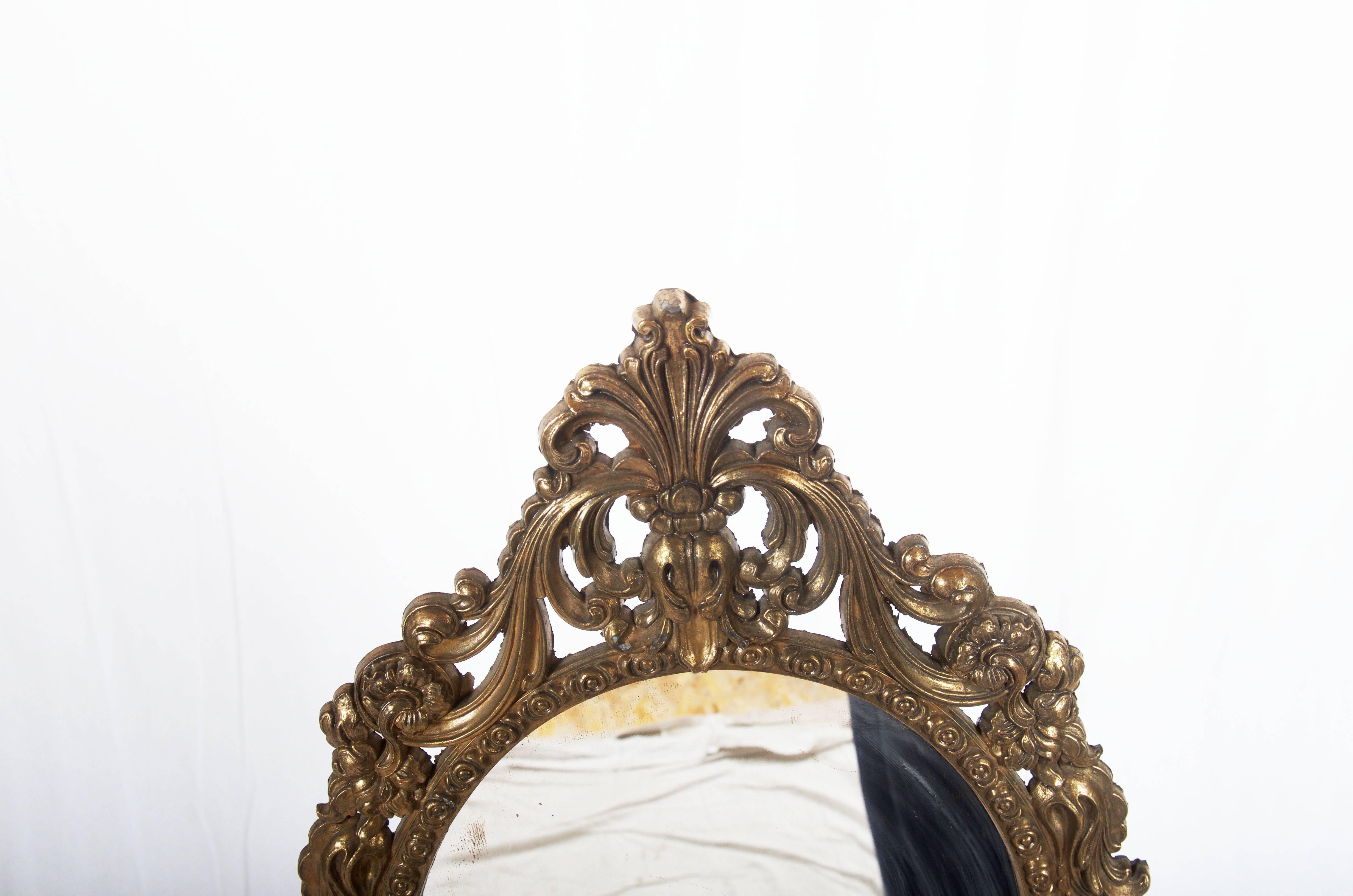 Austrian Oval Table Brass Mirror in Baroque Style For Sale