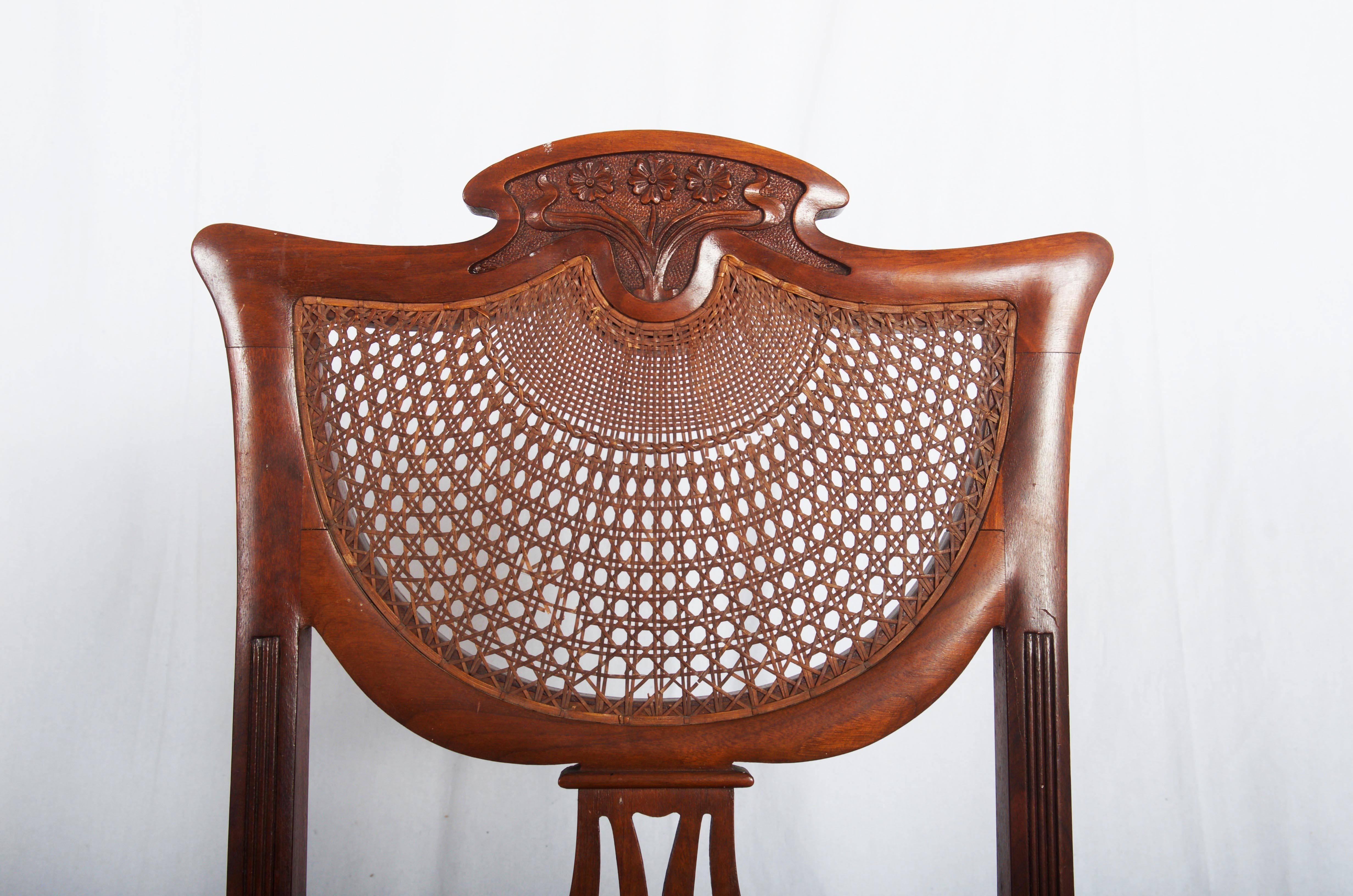 French Art Nouveau Walnut Side Chairs 1