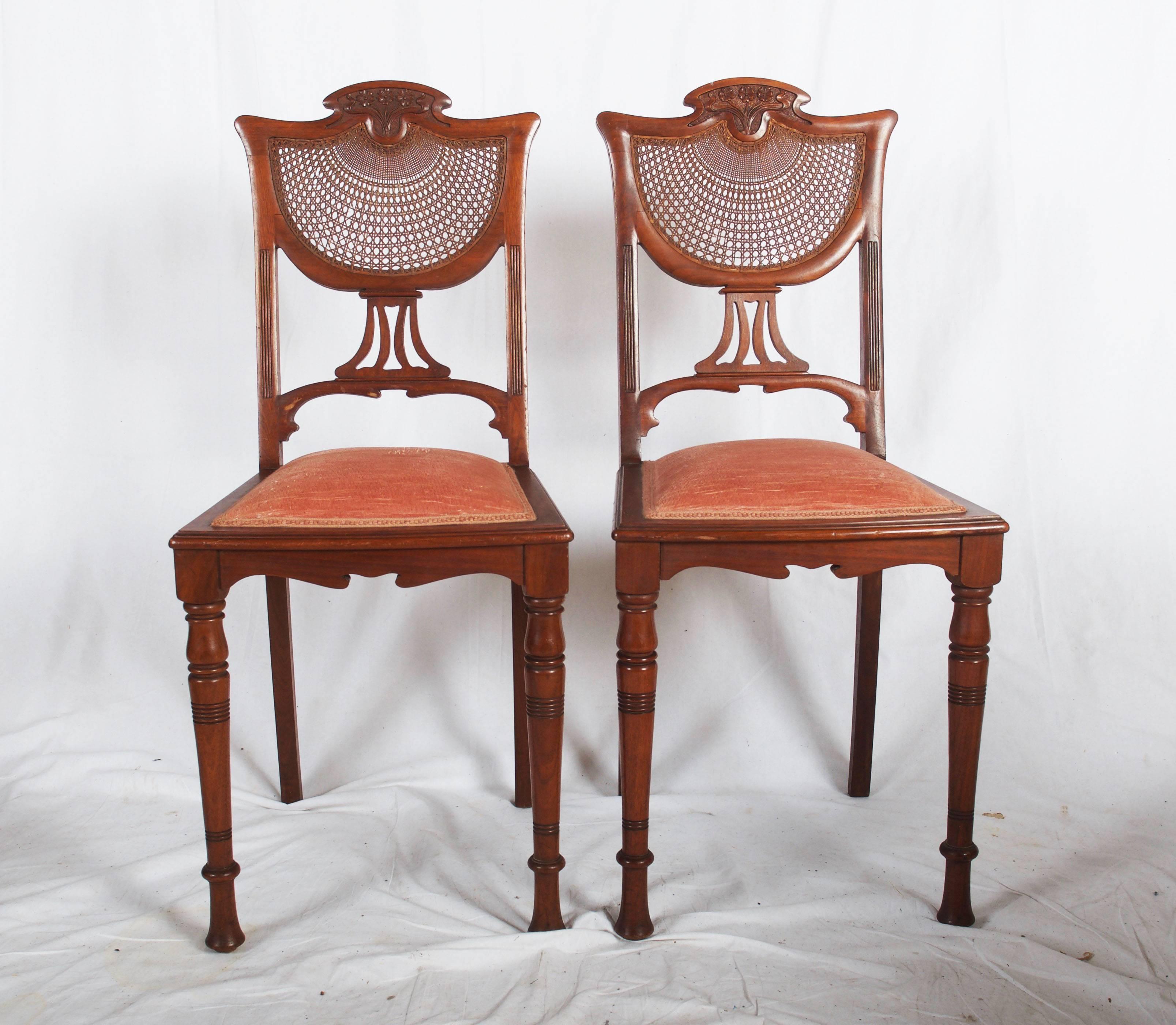 French Art Nouveau Walnut Side Chairs 2