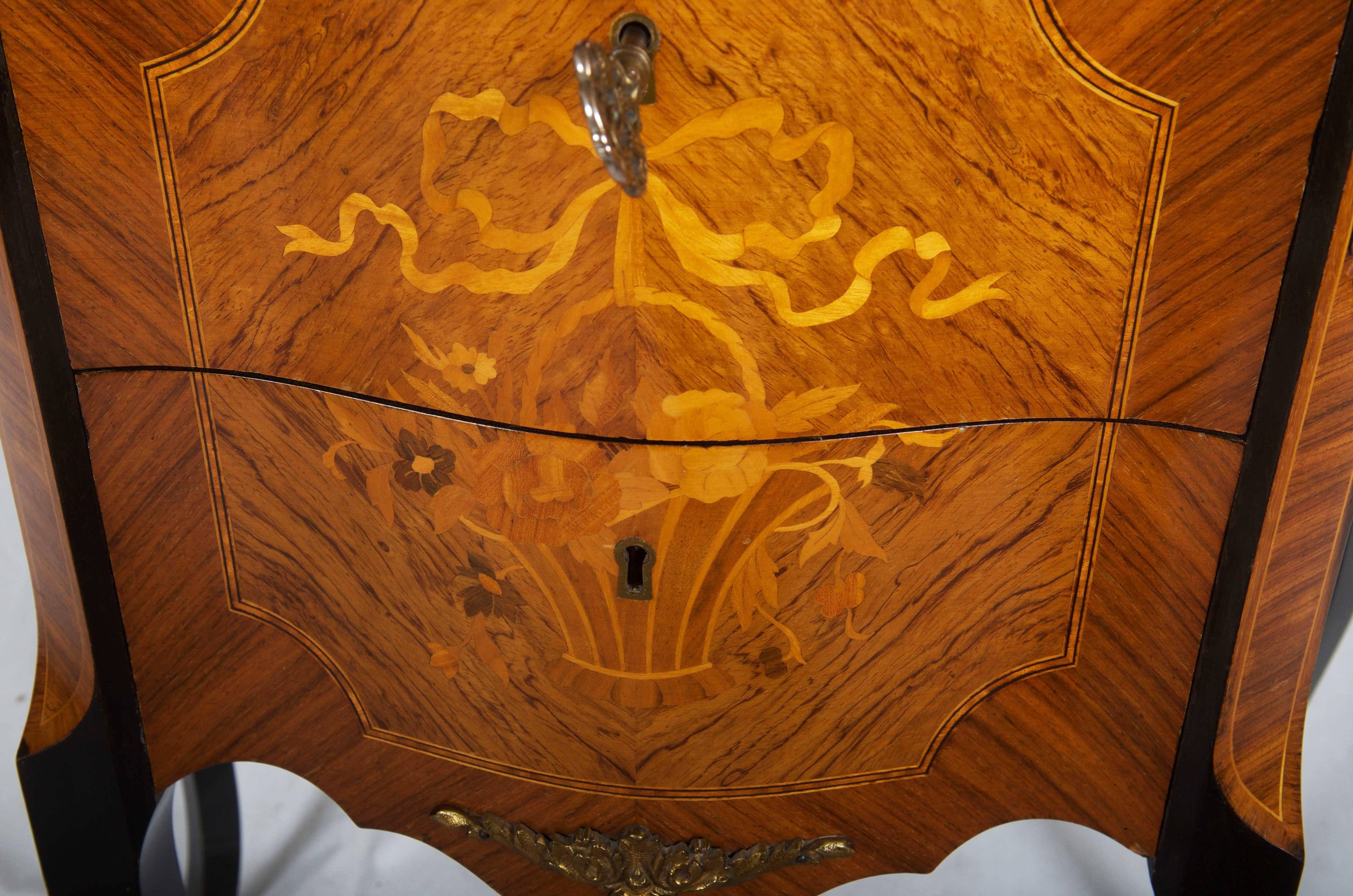 French Louis XV Style Marquetry Side Table