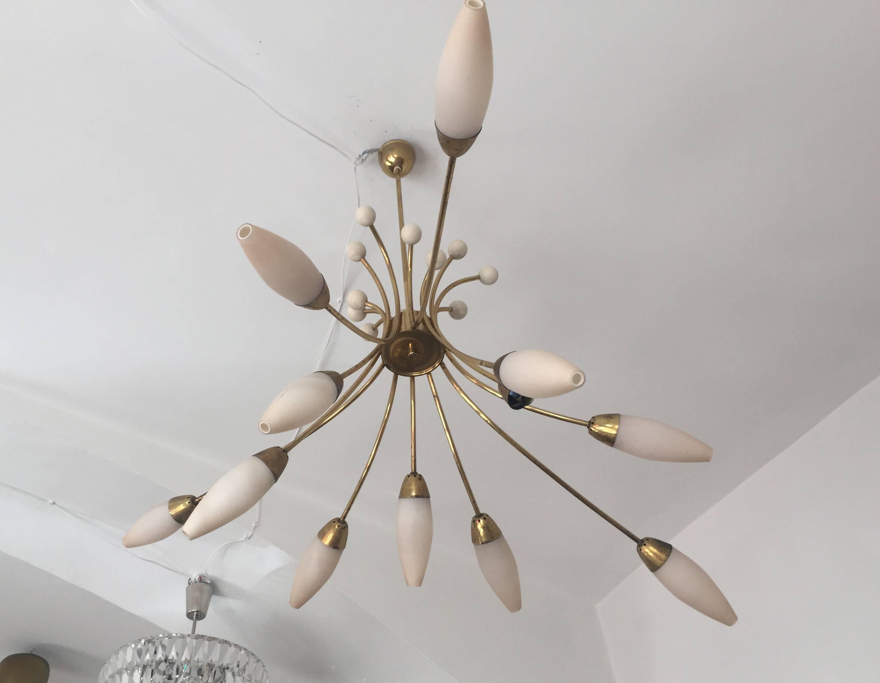 Huge Sputnik Brass Chandelier by Rupert Nikoll For Sale 2