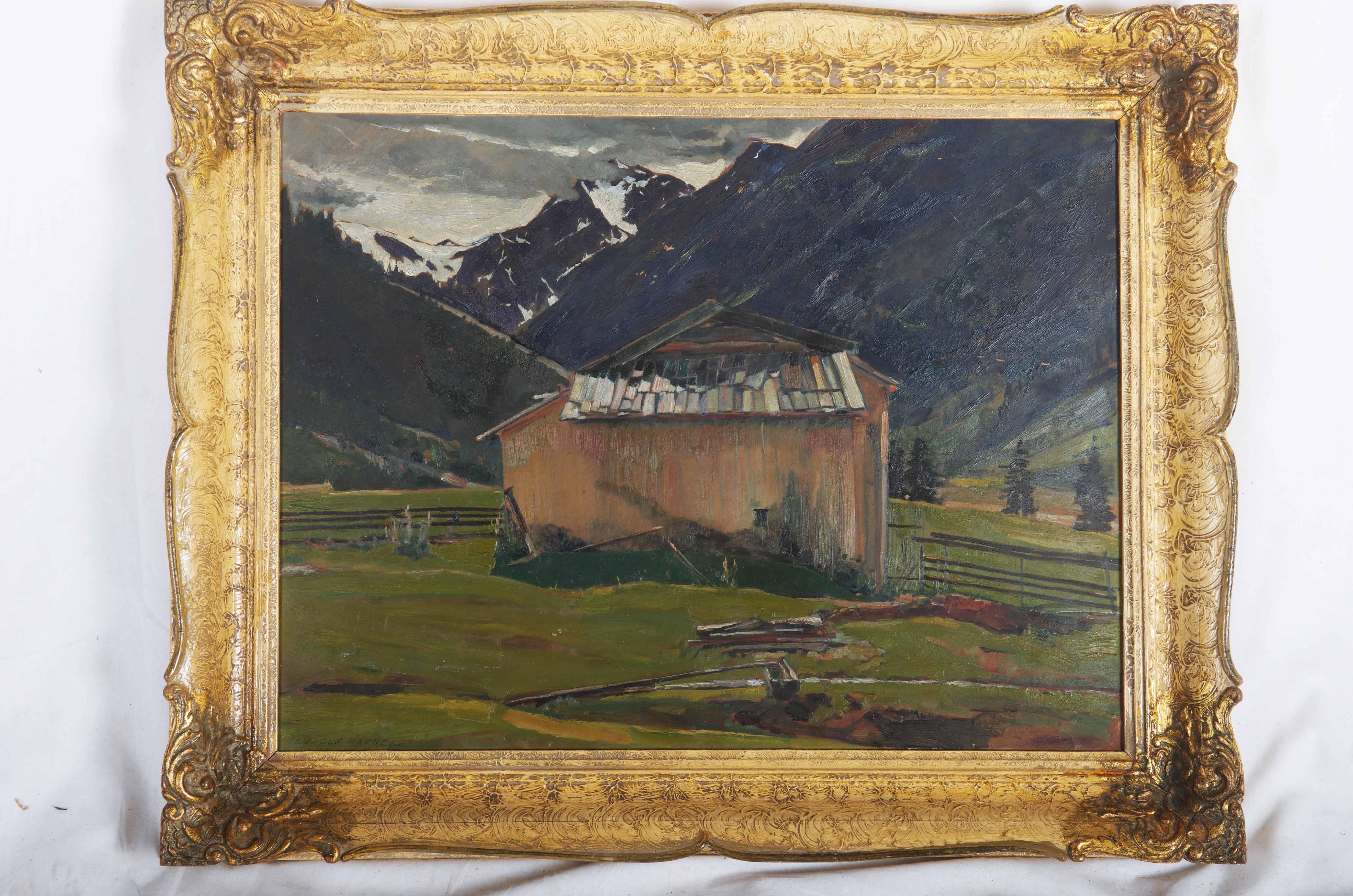 “Aus den Gschnitztal” Tyrolean landscape in spring from the late 1940s.
The painting is in very good condition, the work is signed RUDOLF HAFNER lower right. The verso bears the artists address label, inscribed by hand.
Dimension of the painting