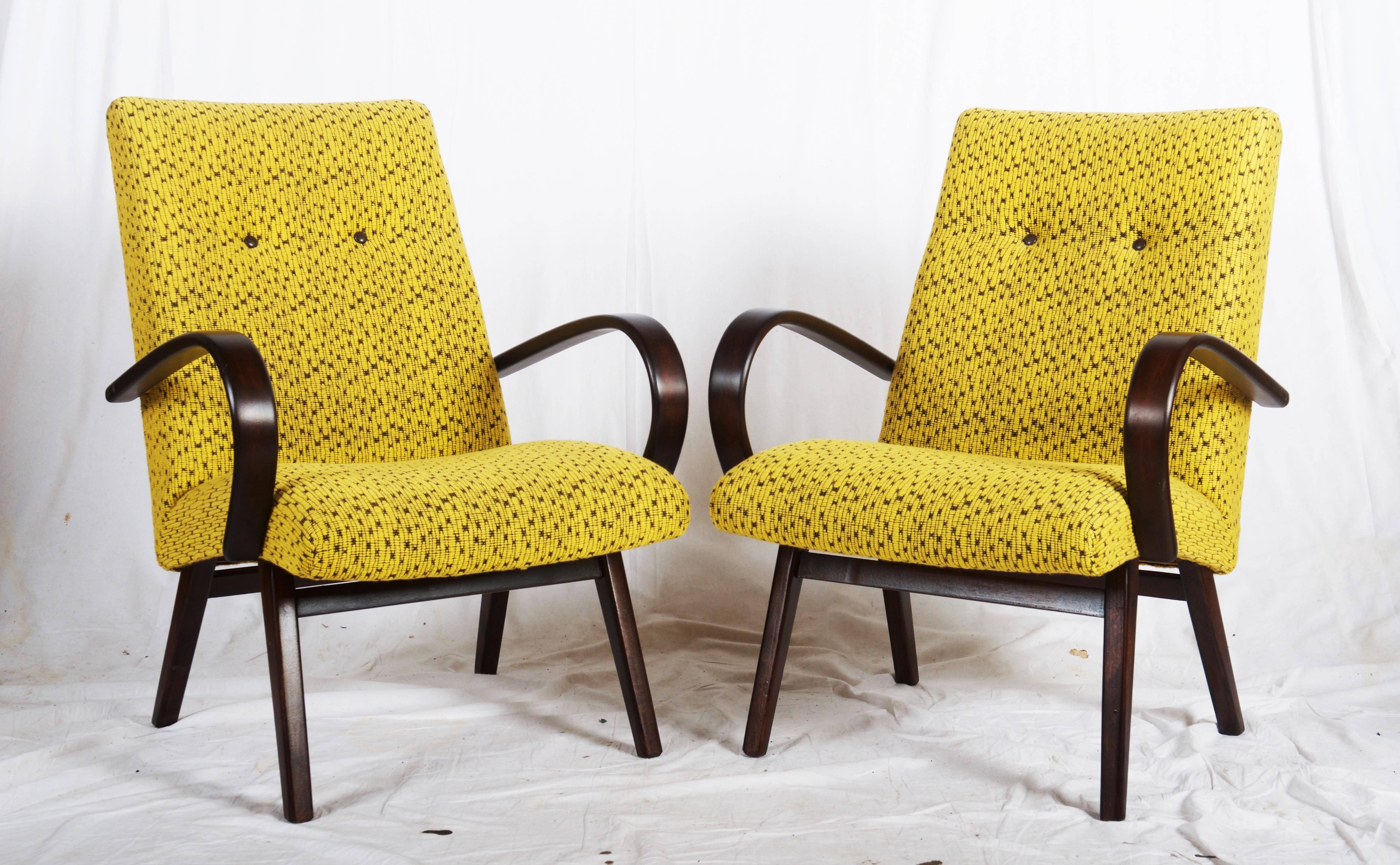 Mid-20th Century Pair of Mid-Century Czech Armchairs For Sale